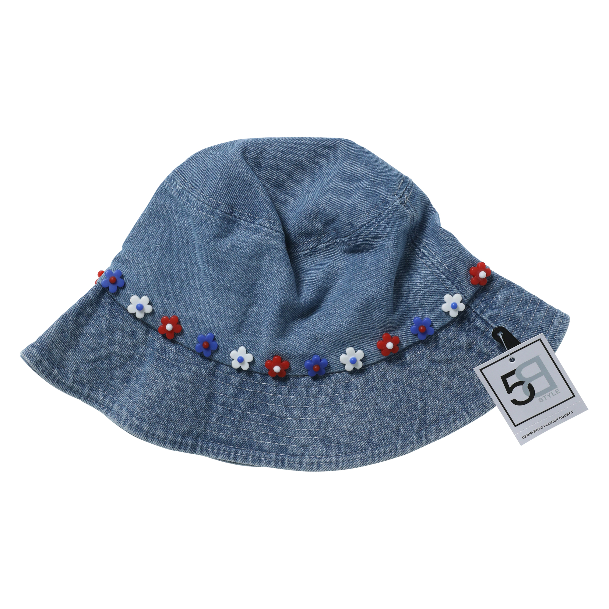 Denim Beaded Flower Bucket Hat