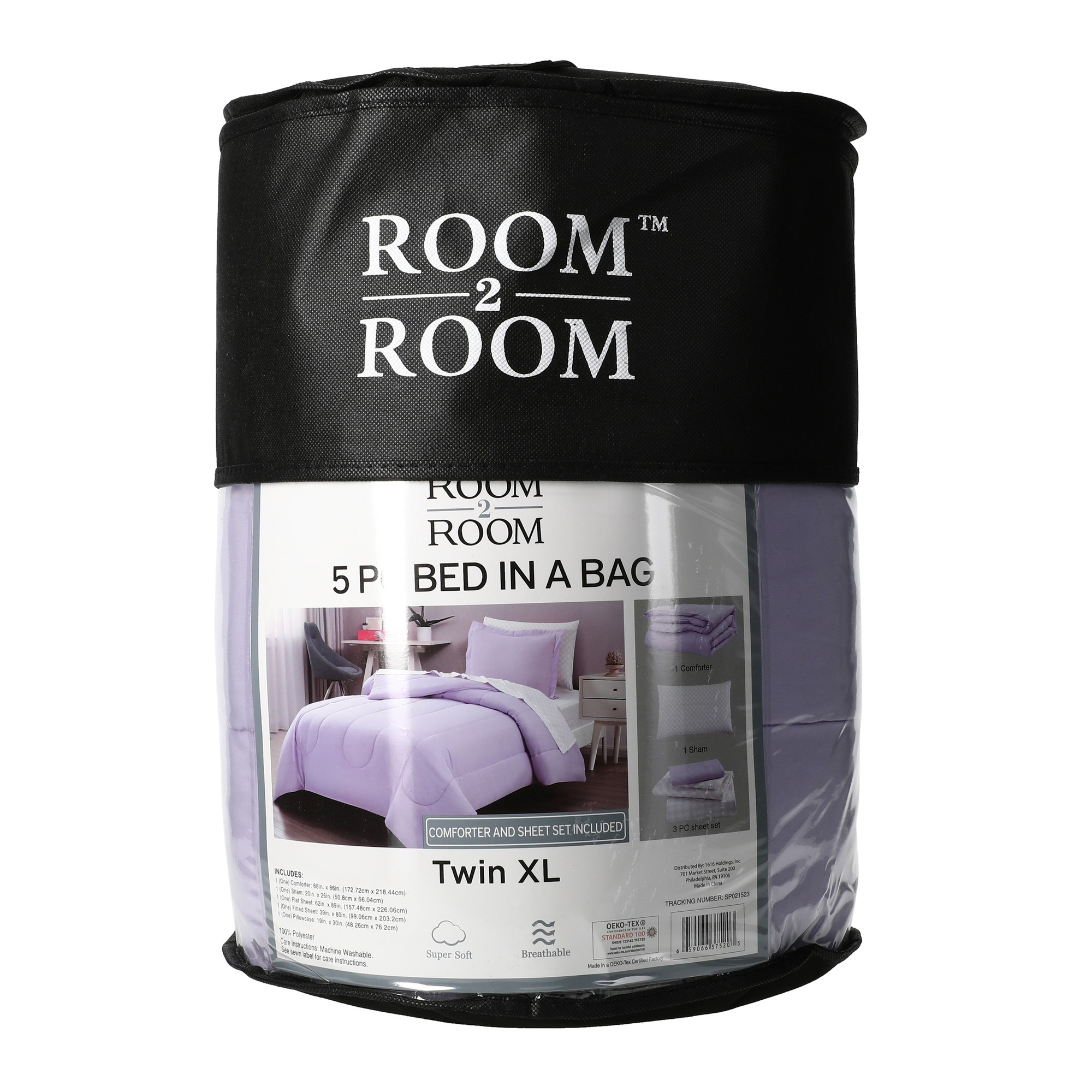 Twin Xl Bed-in-A-Bag Comforter & Sheet Set 5-Piece - Purple