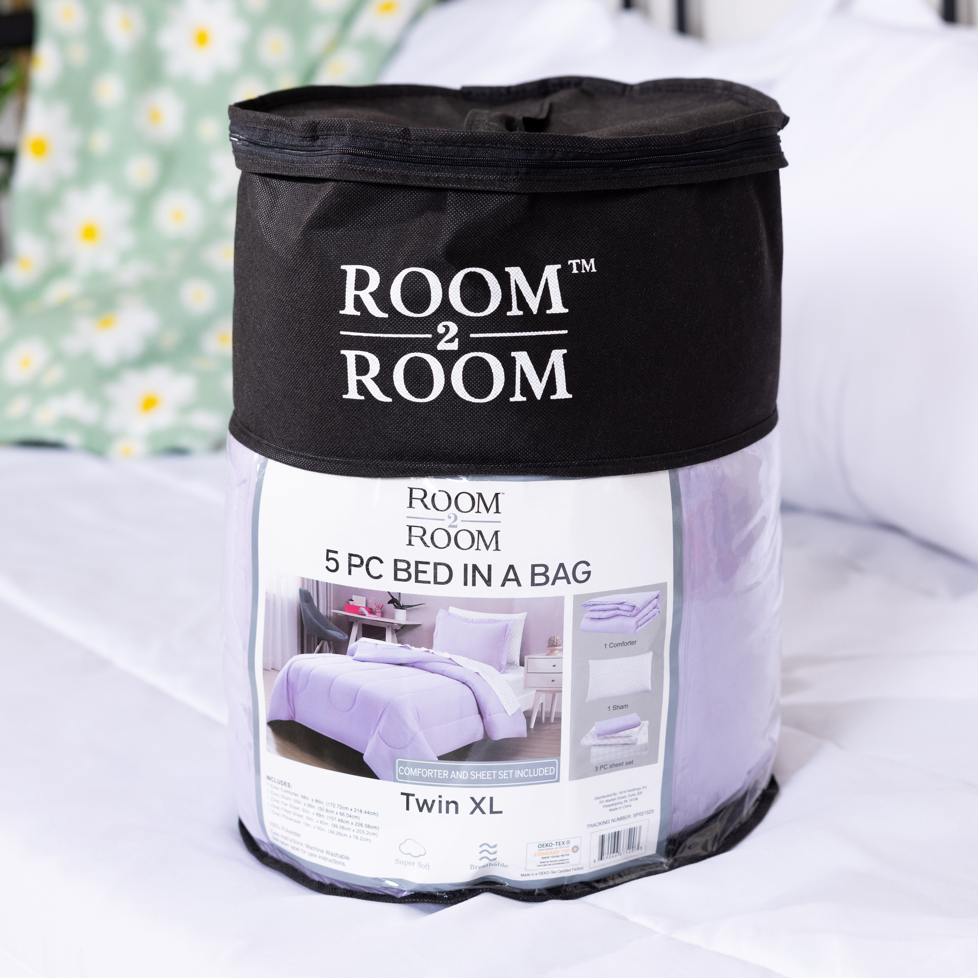 Twin Xl Bed-in-A-Bag Comforter & Sheet Set 5-Piece - Purple