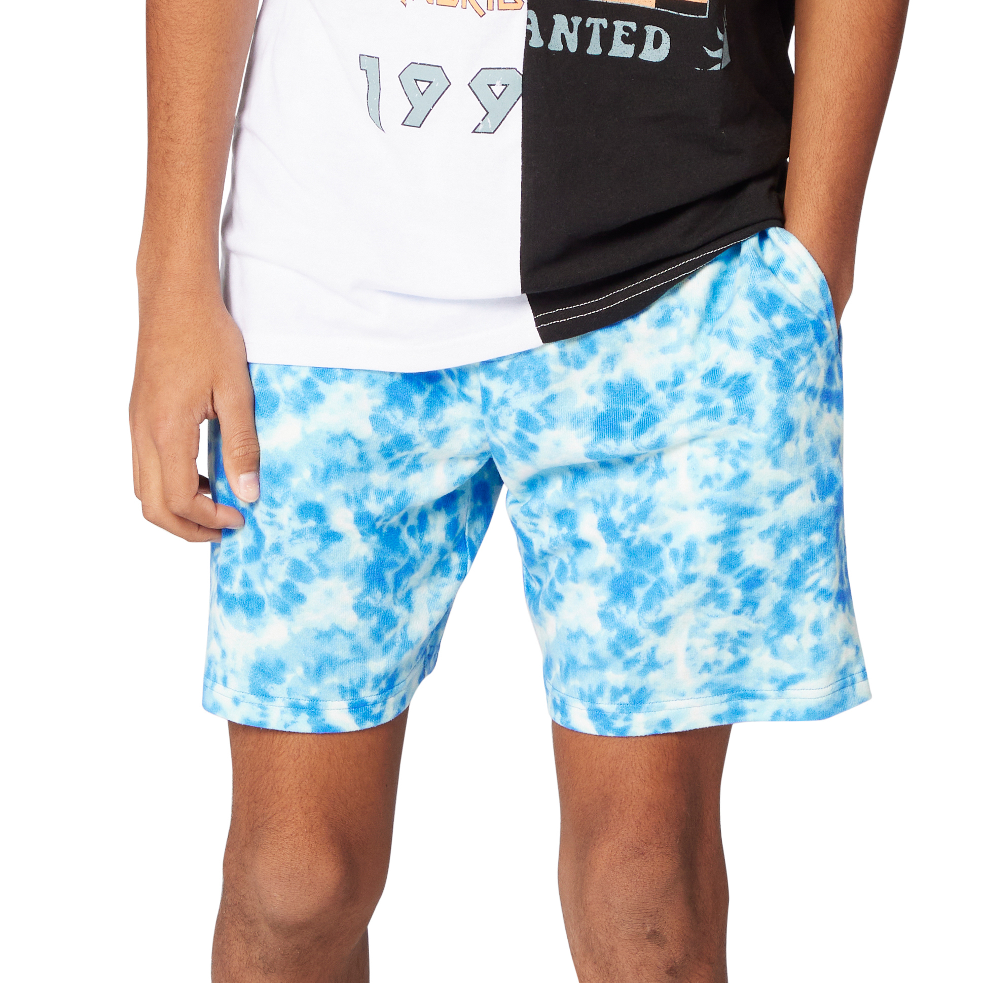 Young Mens Blue Tie Dye Shorts