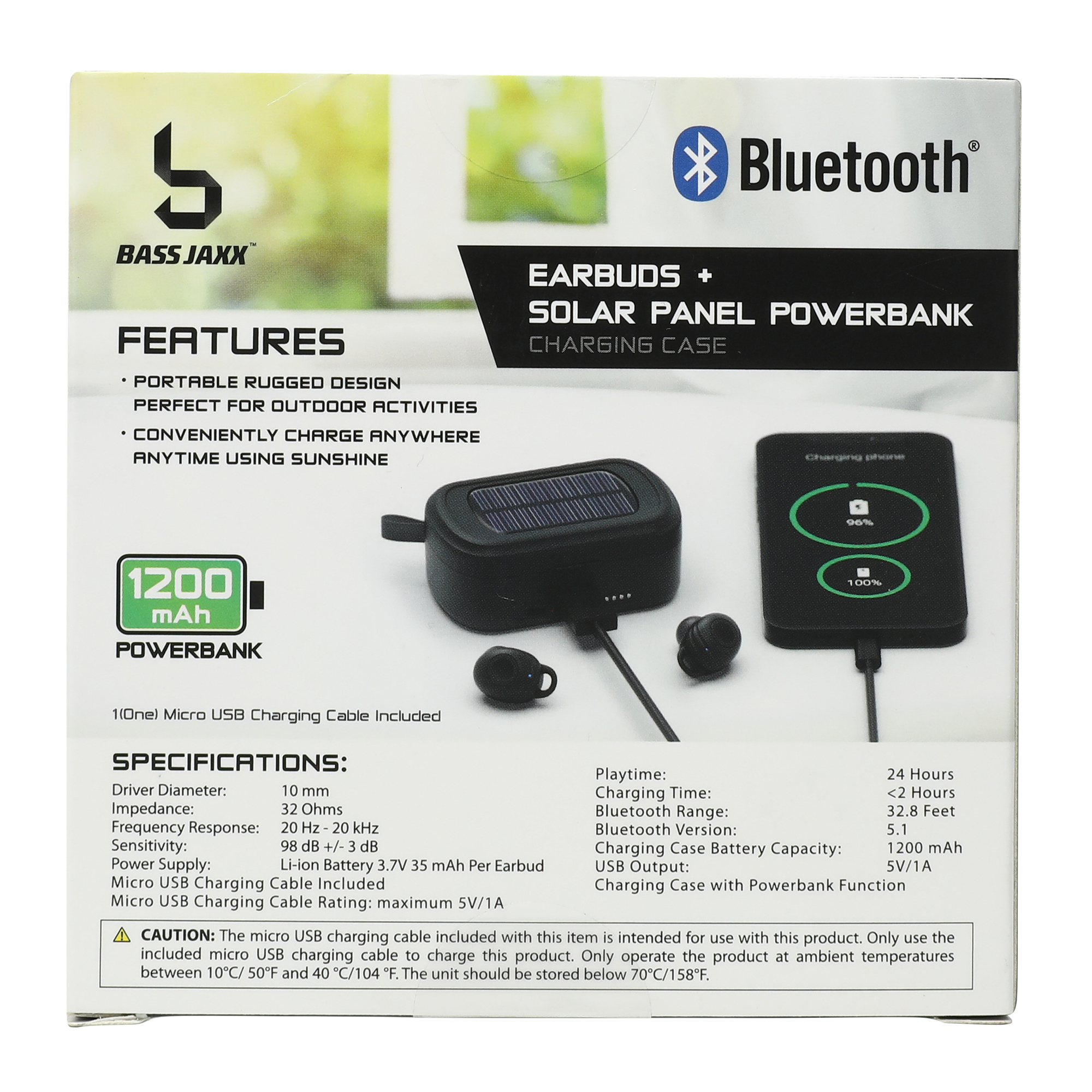 Bluetooth® Earbuds With Solar Power Bank Charging Case