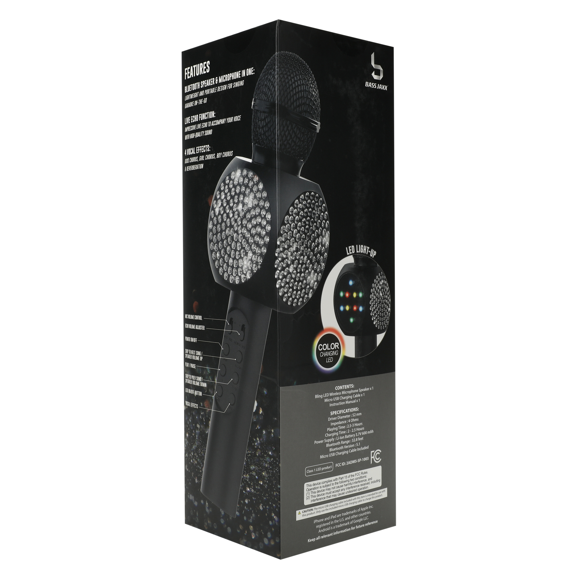 Bluetooth® Karaoke LED Bling Mic With Speaker