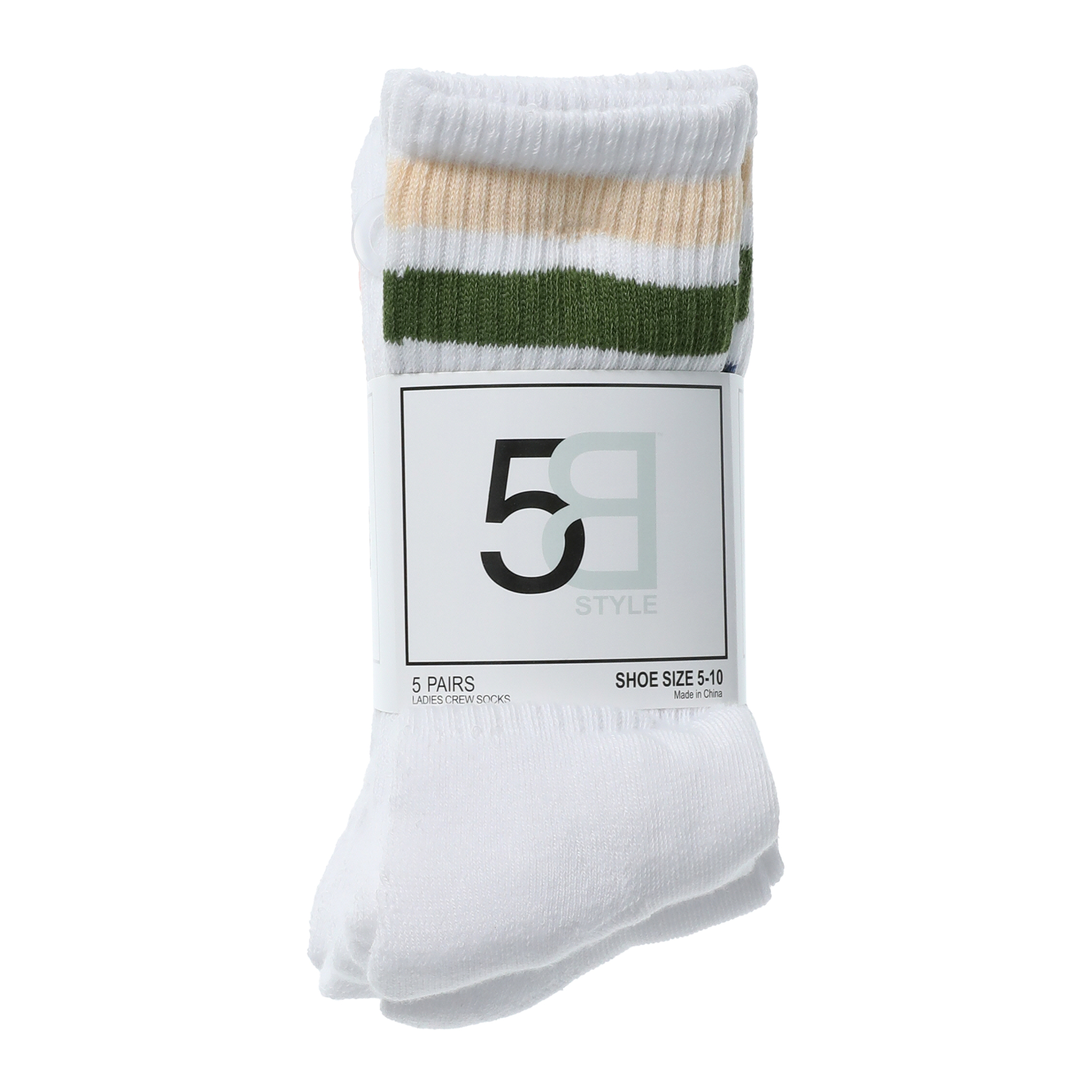 Ladies Classic Striped Crew Socks 5-Pack