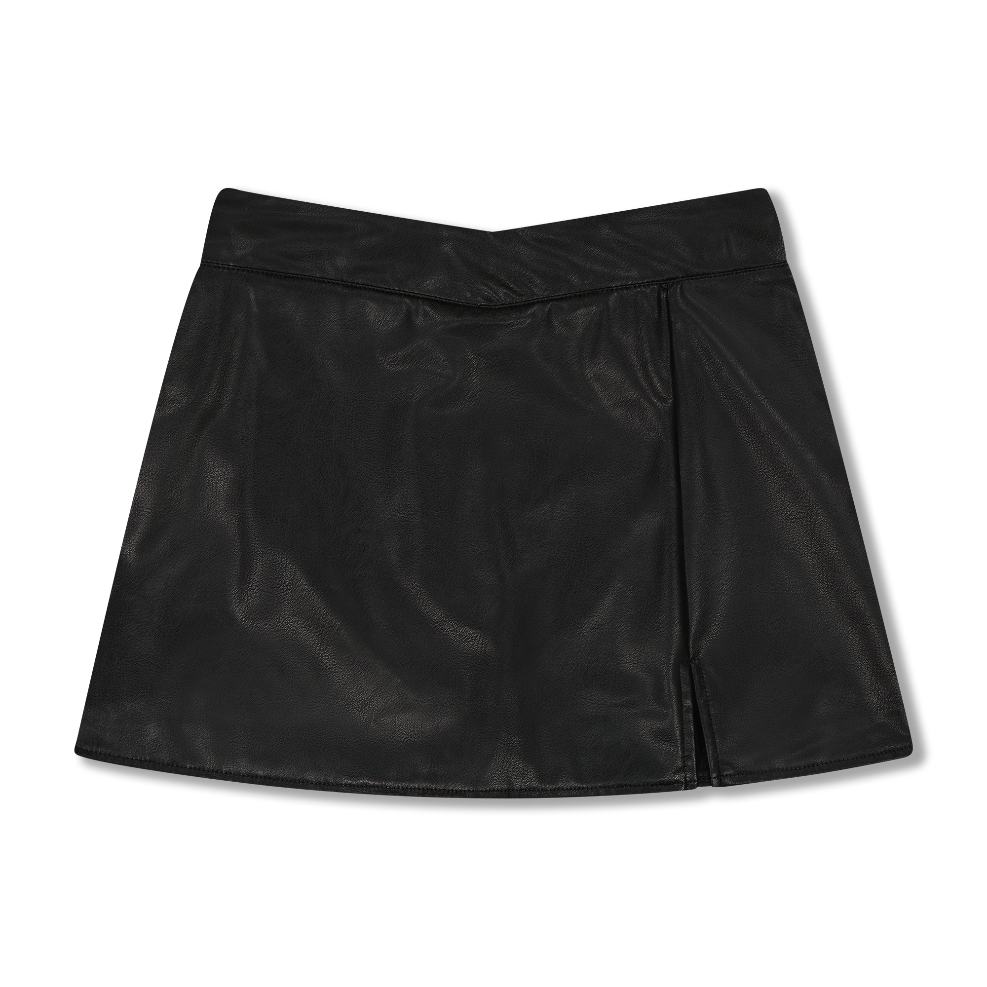 Faux Leather V-Waist Skort