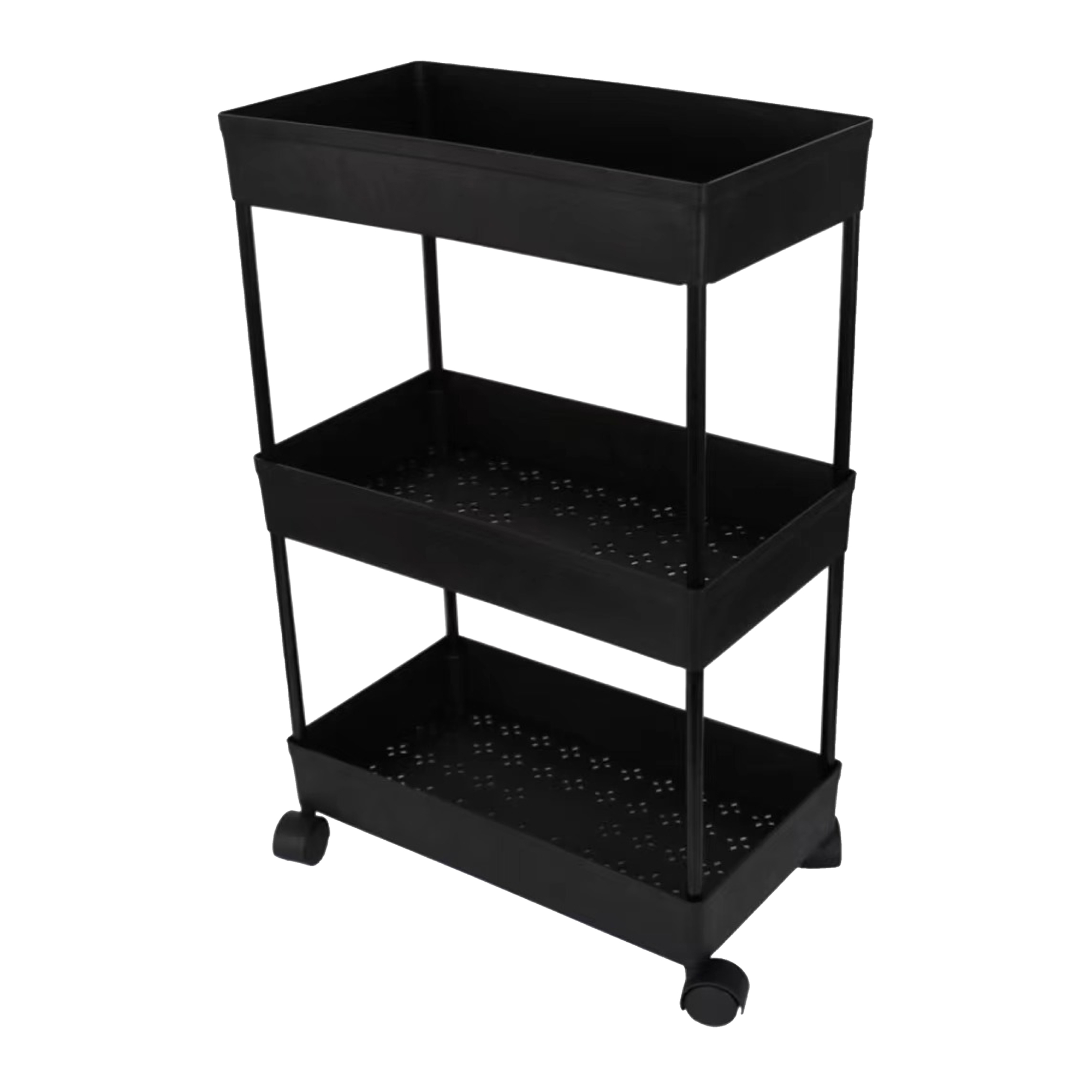 3-Tier Plastic Rolling Cart 15.75in  x 24.4in - Black