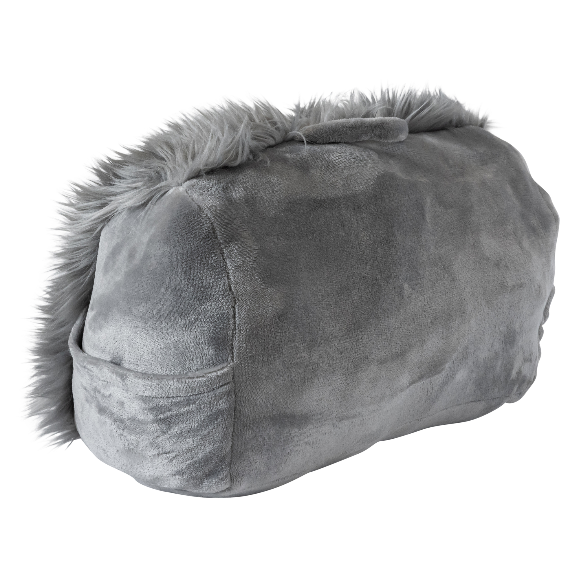Faux Fur Wedge Pillow With Cellphone Pocket 21in
