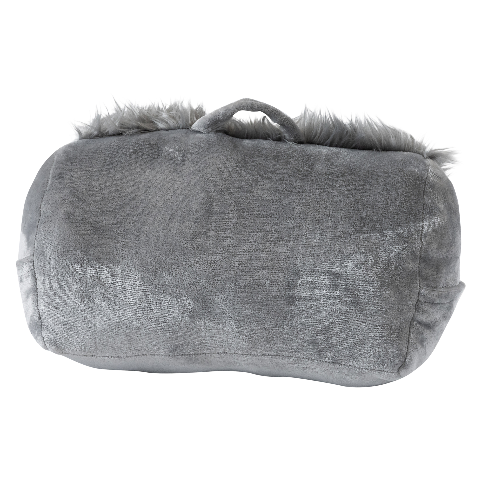 Faux Fur Wedge Pillow With Cellphone Pocket 21in