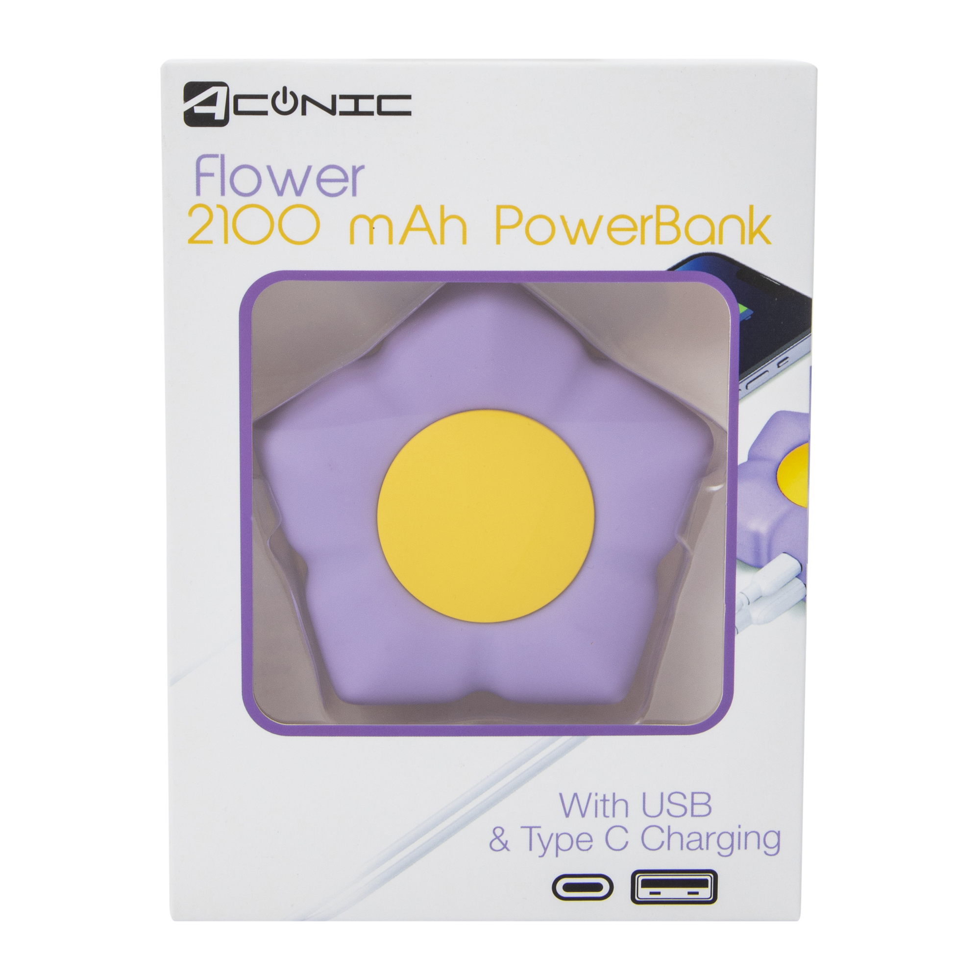 Dual Port USB & USB-C Novelty Portable Rechargeable Power Bank 2100mAh