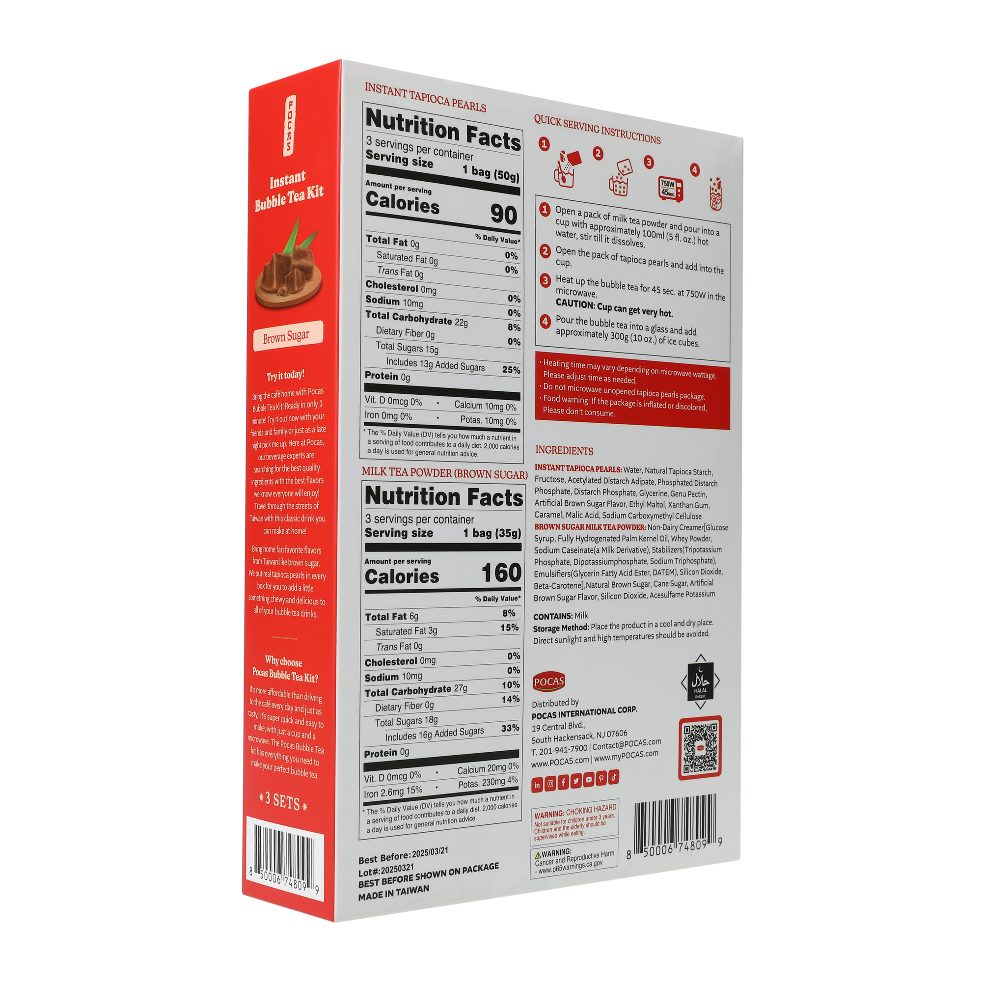 Pocas instant Bubble Tea Kit 3-Count