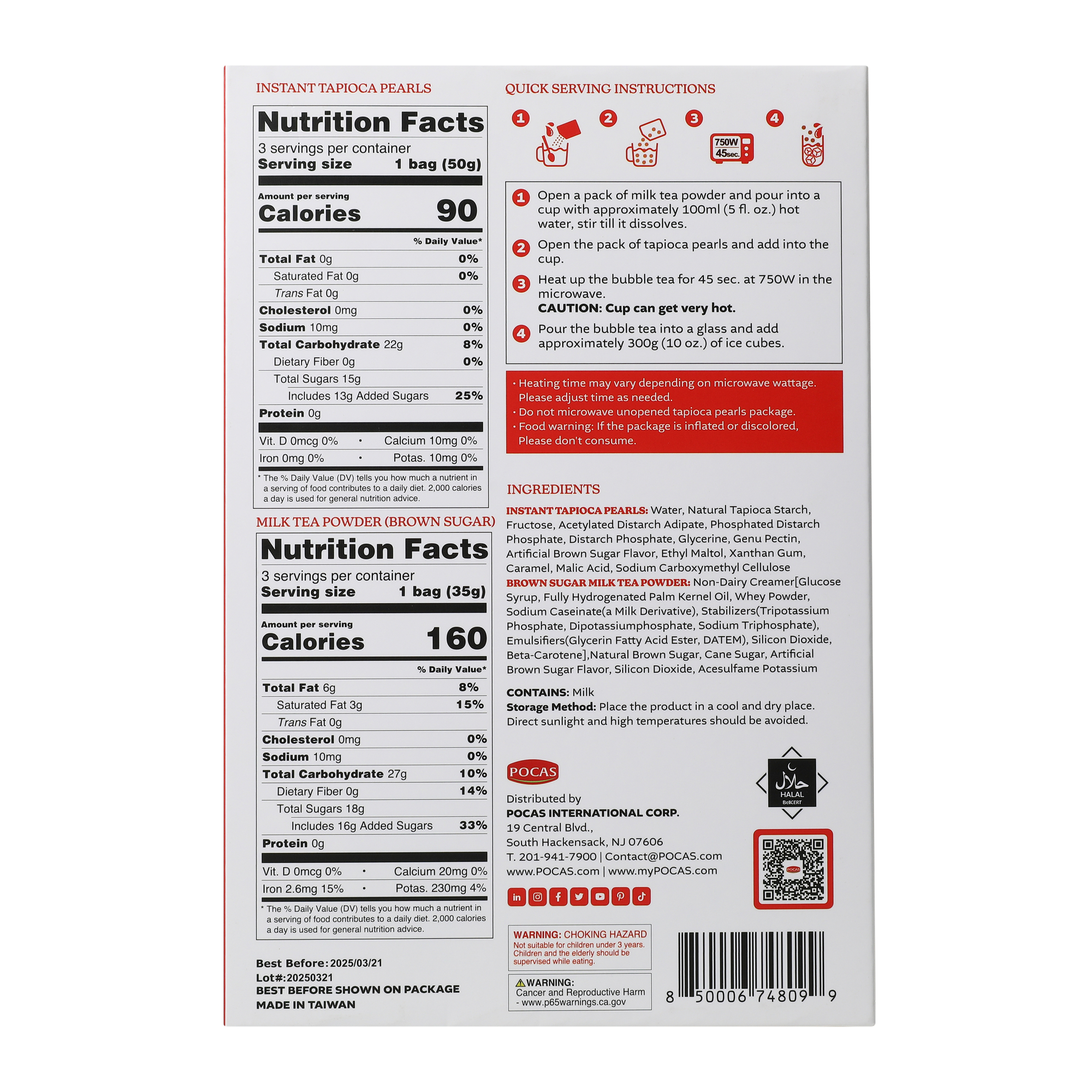 Pocas instant Bubble Tea Kit 3-Count