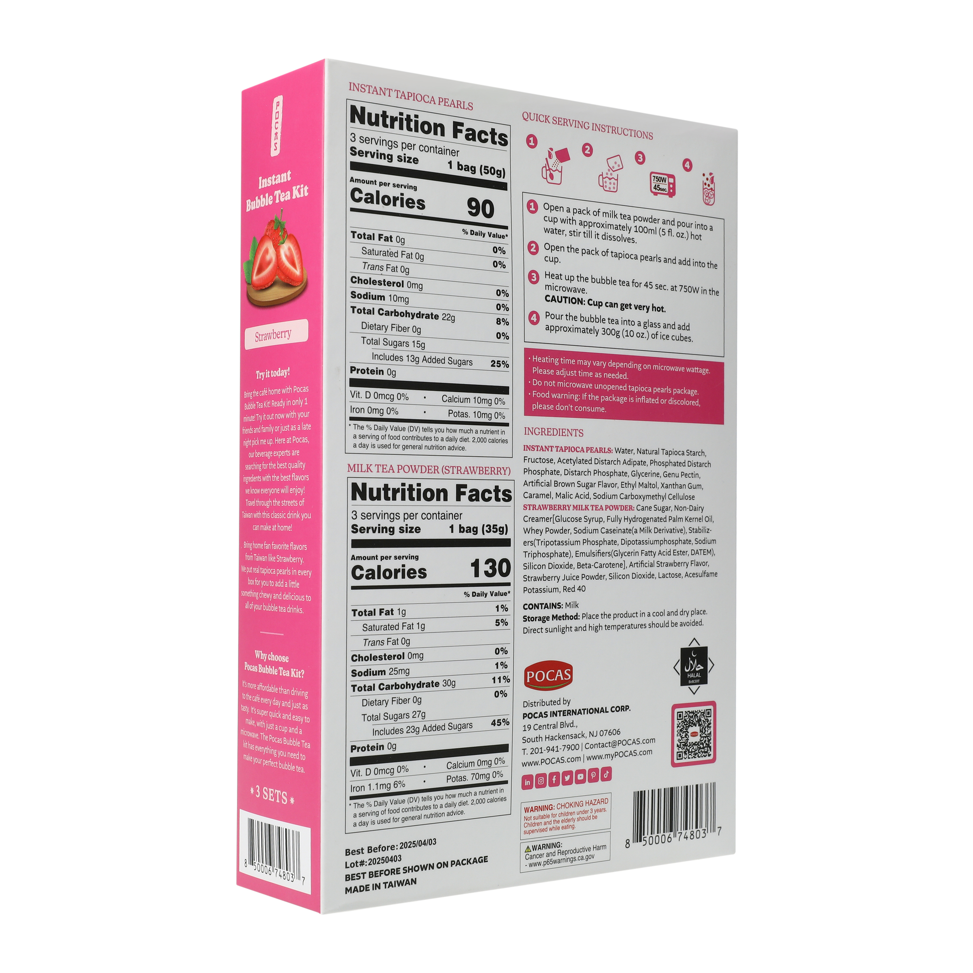 Pocas instant Bubble Tea Kit 3-Count