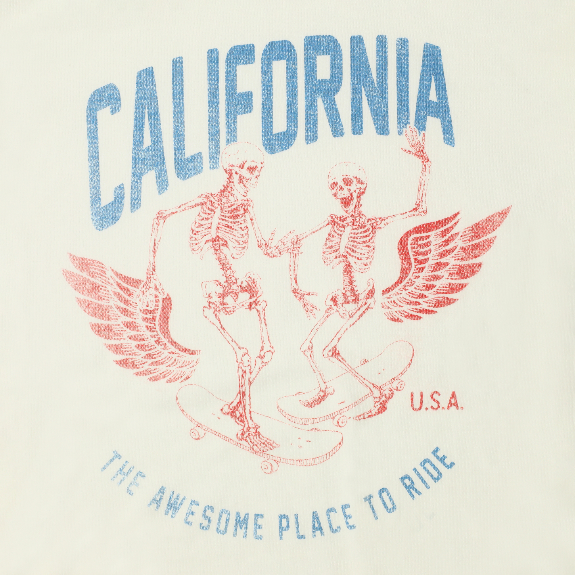 California' Winged Skeleton Skateboarders Graphic Tee