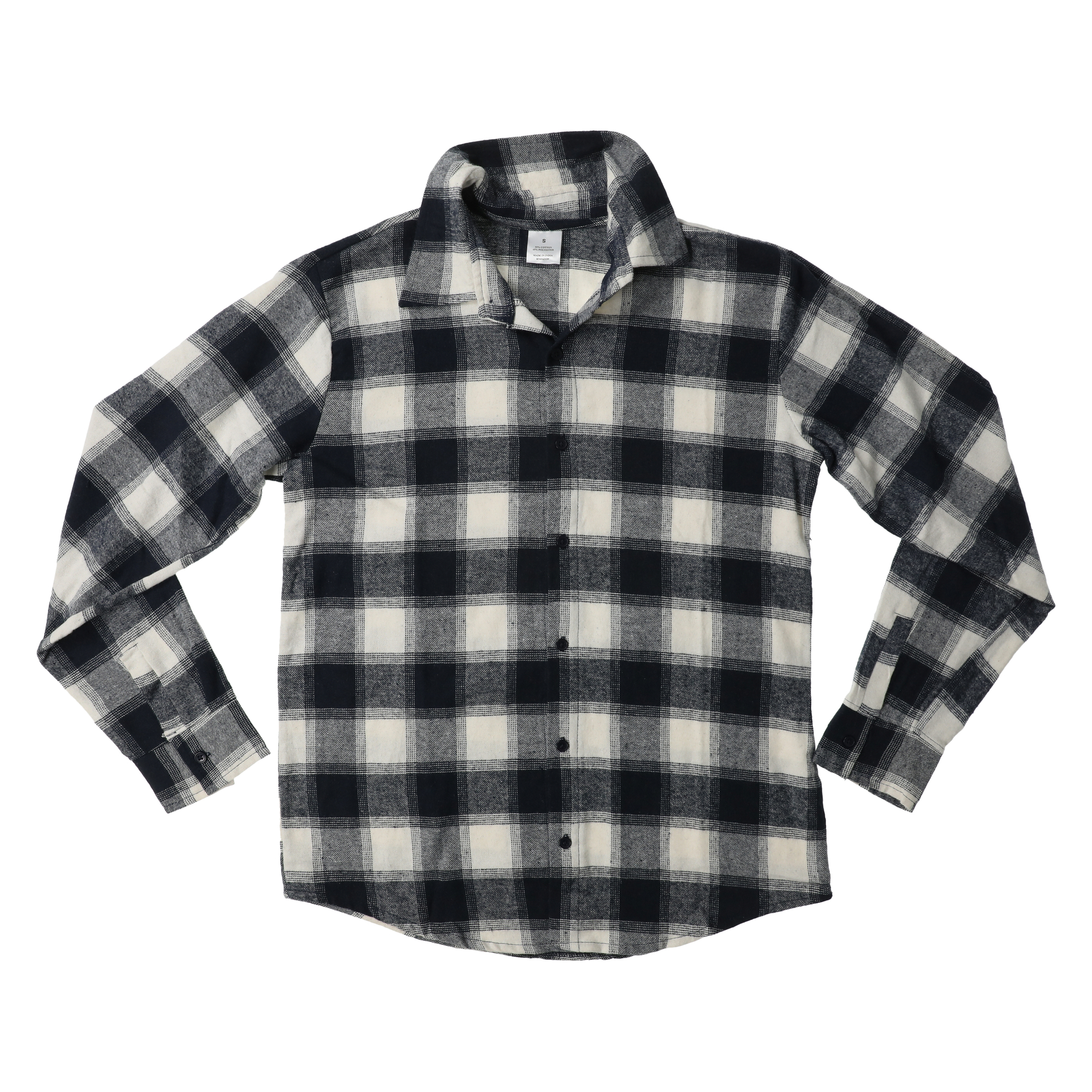Young Men's Navy Blue Button-Down Flannel Shirt
