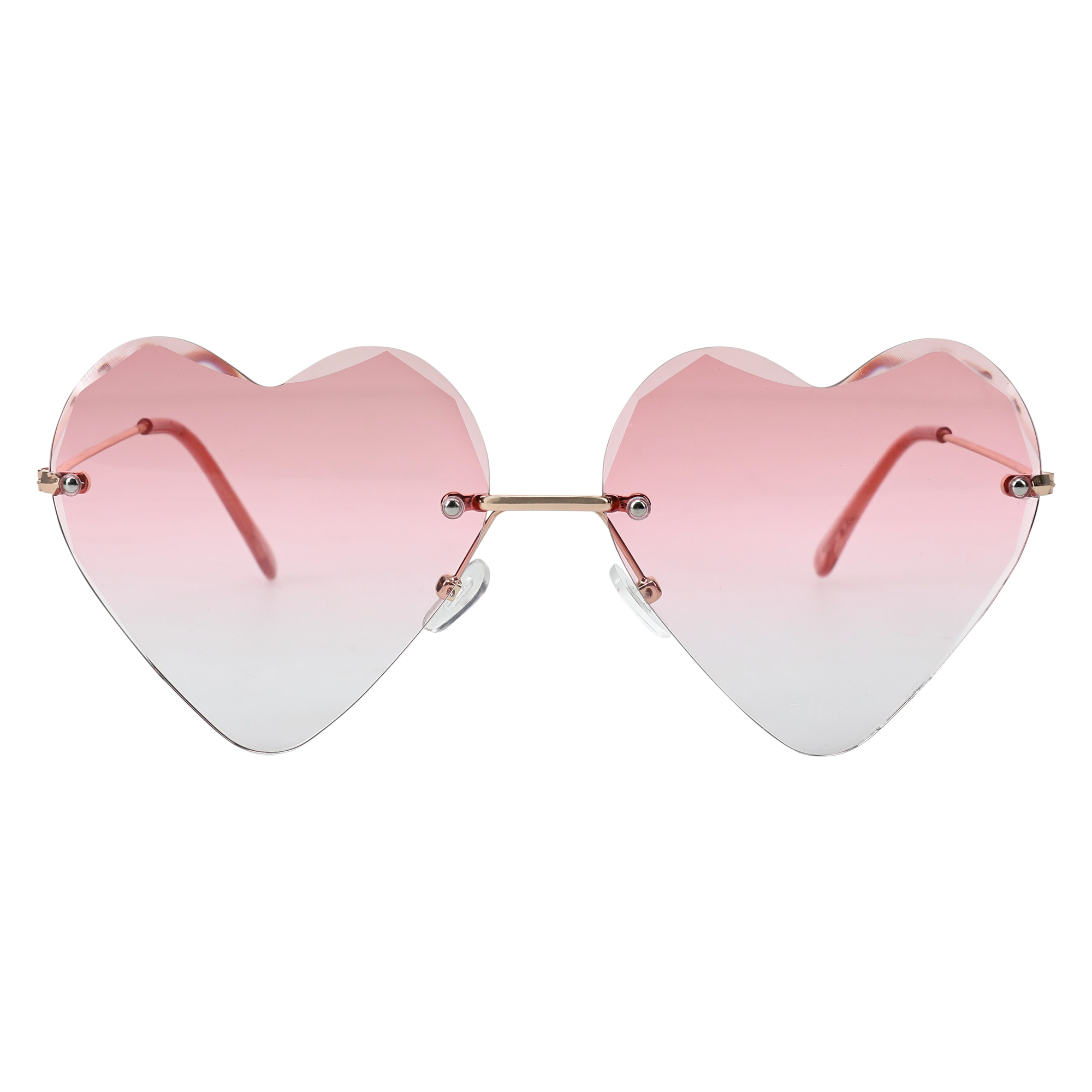Ladies Heart Shaped Beveled Sunglasses - Pink