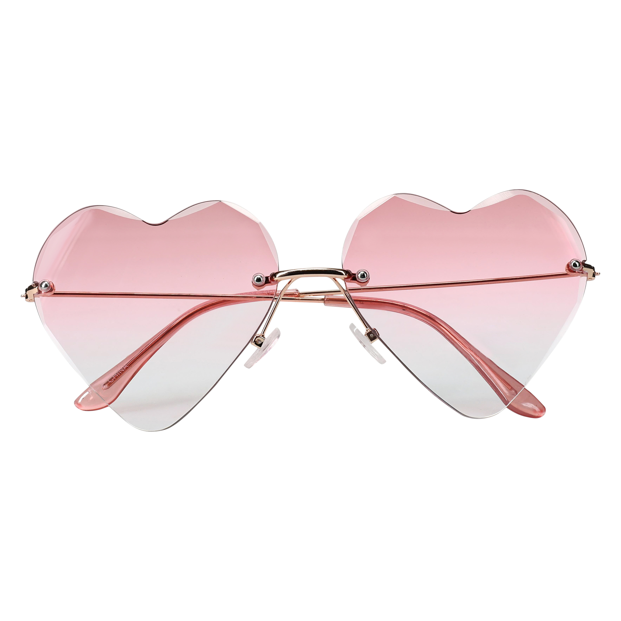 Ladies Heart Shaped Beveled Sunglasses - Pink