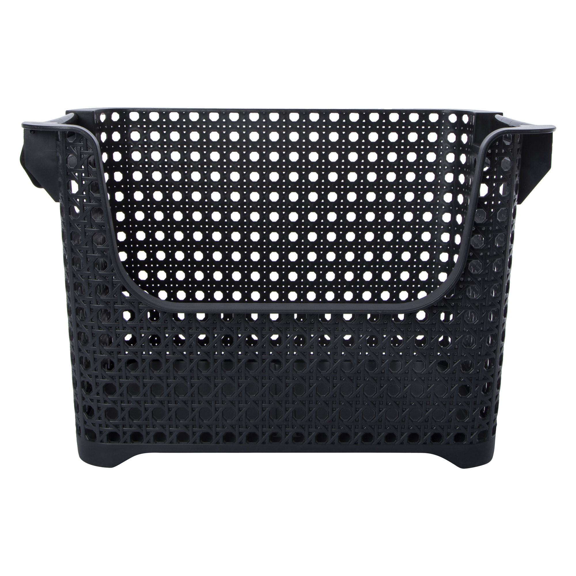 Stackable Woven Cane Plastic Bin 15in x 9.8in