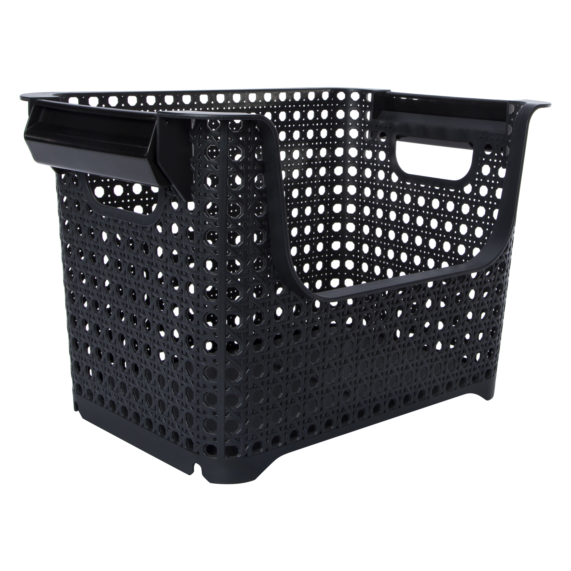 Stackable Woven Cane Plastic Bin 15in x 9.8in