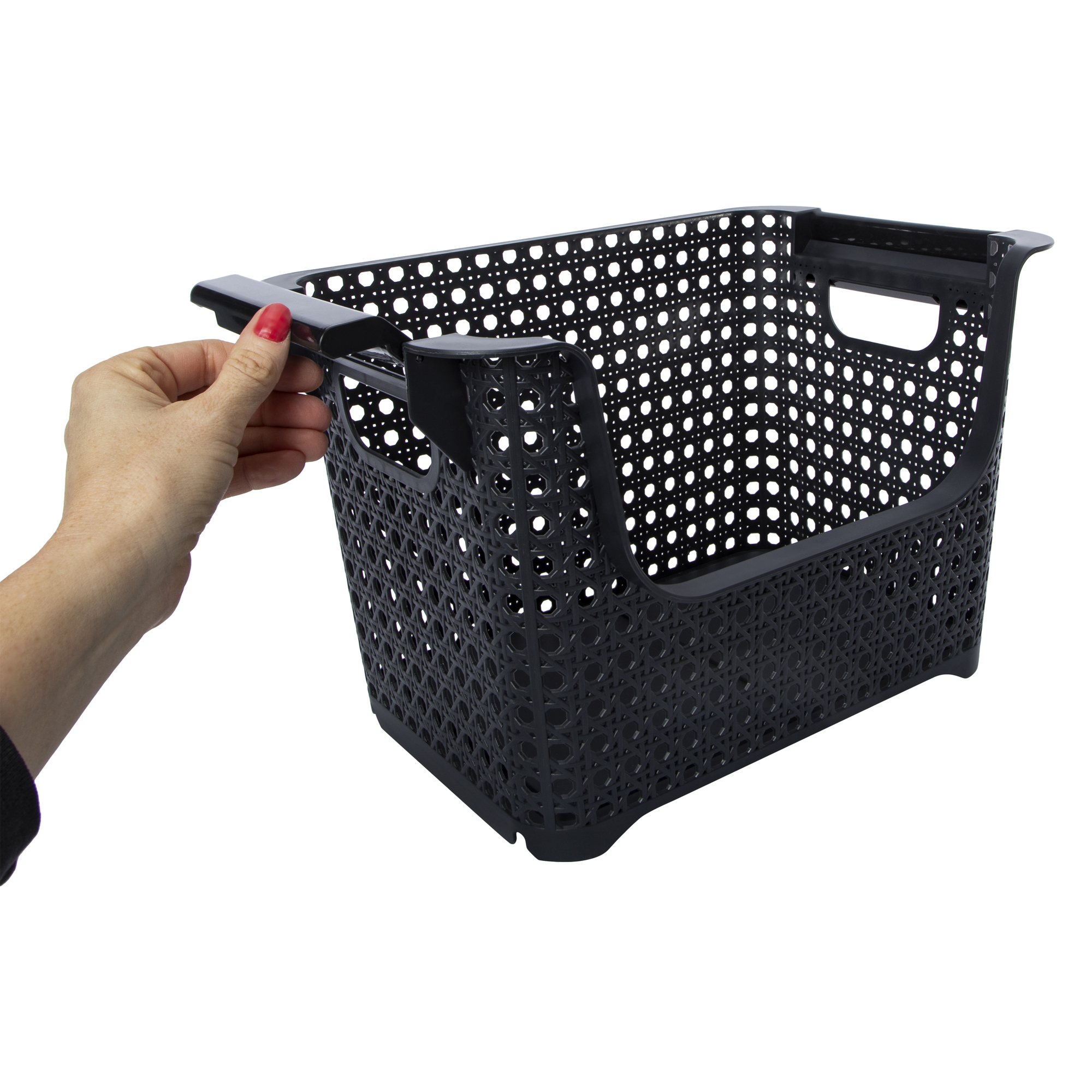 Stackable Woven Cane Plastic Bin 15in x 9.8in