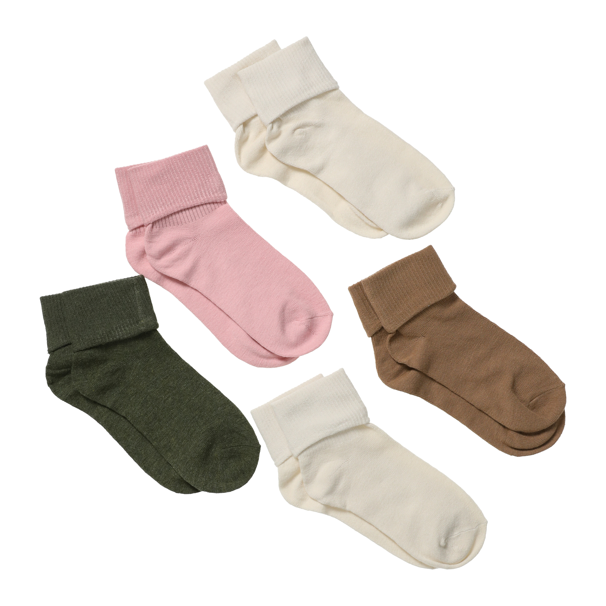 Ladies Tan Turn-Cuff Quarter Crew Socks 5-Pack