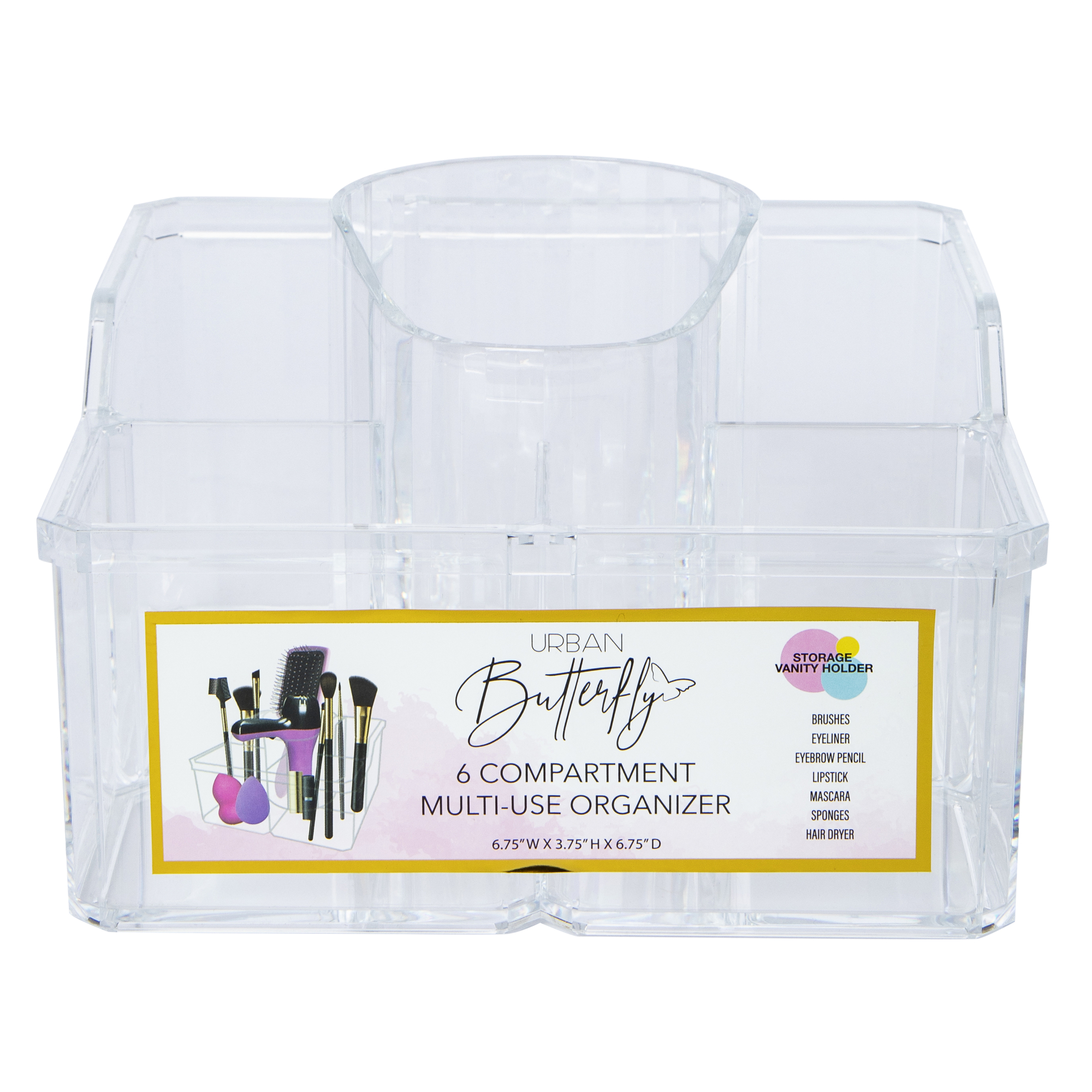 Clear 6-Compartment Multipurpose Organizer 6.75in x 3.75in