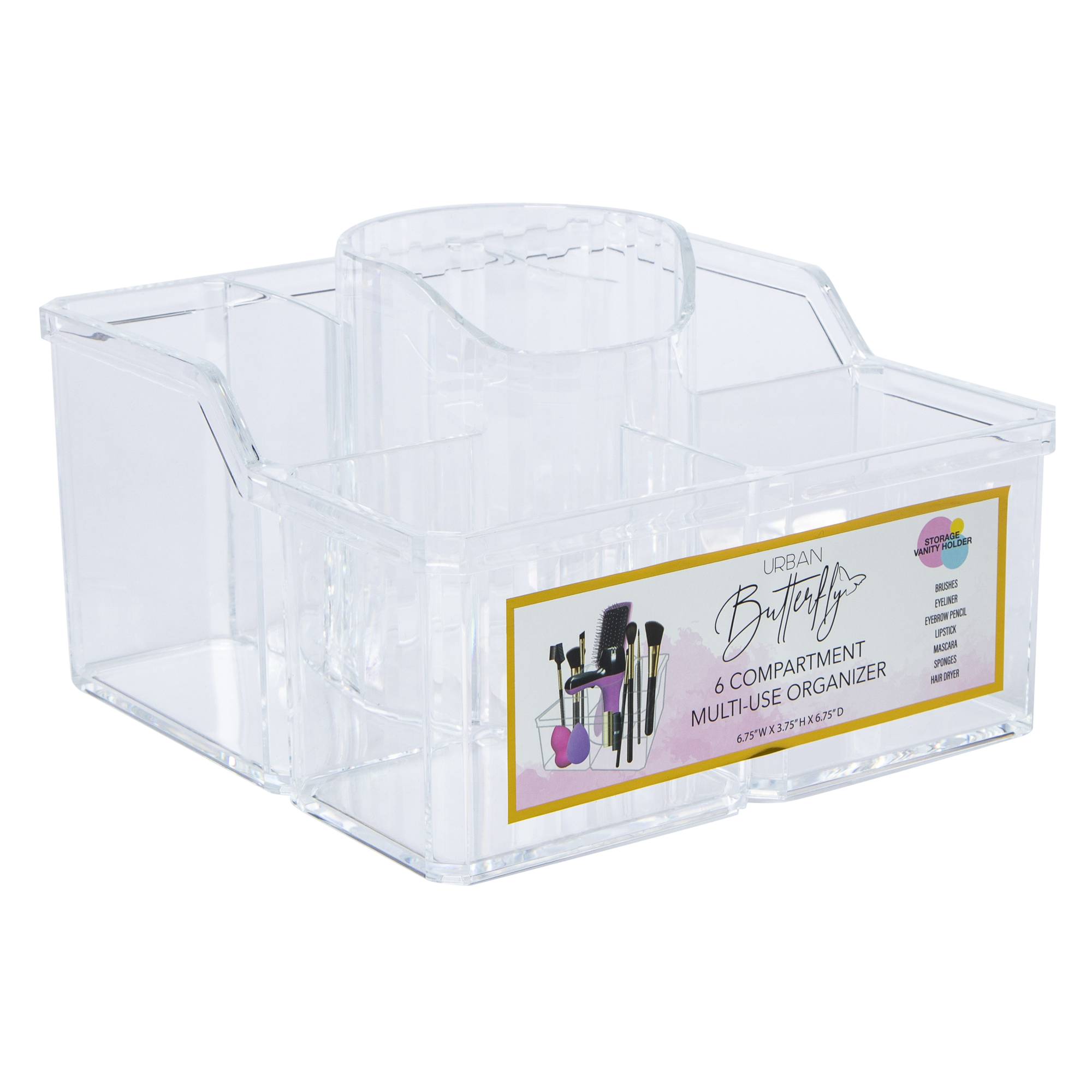 Clear 6-Compartment Multipurpose Organizer 6.75in x 3.75in