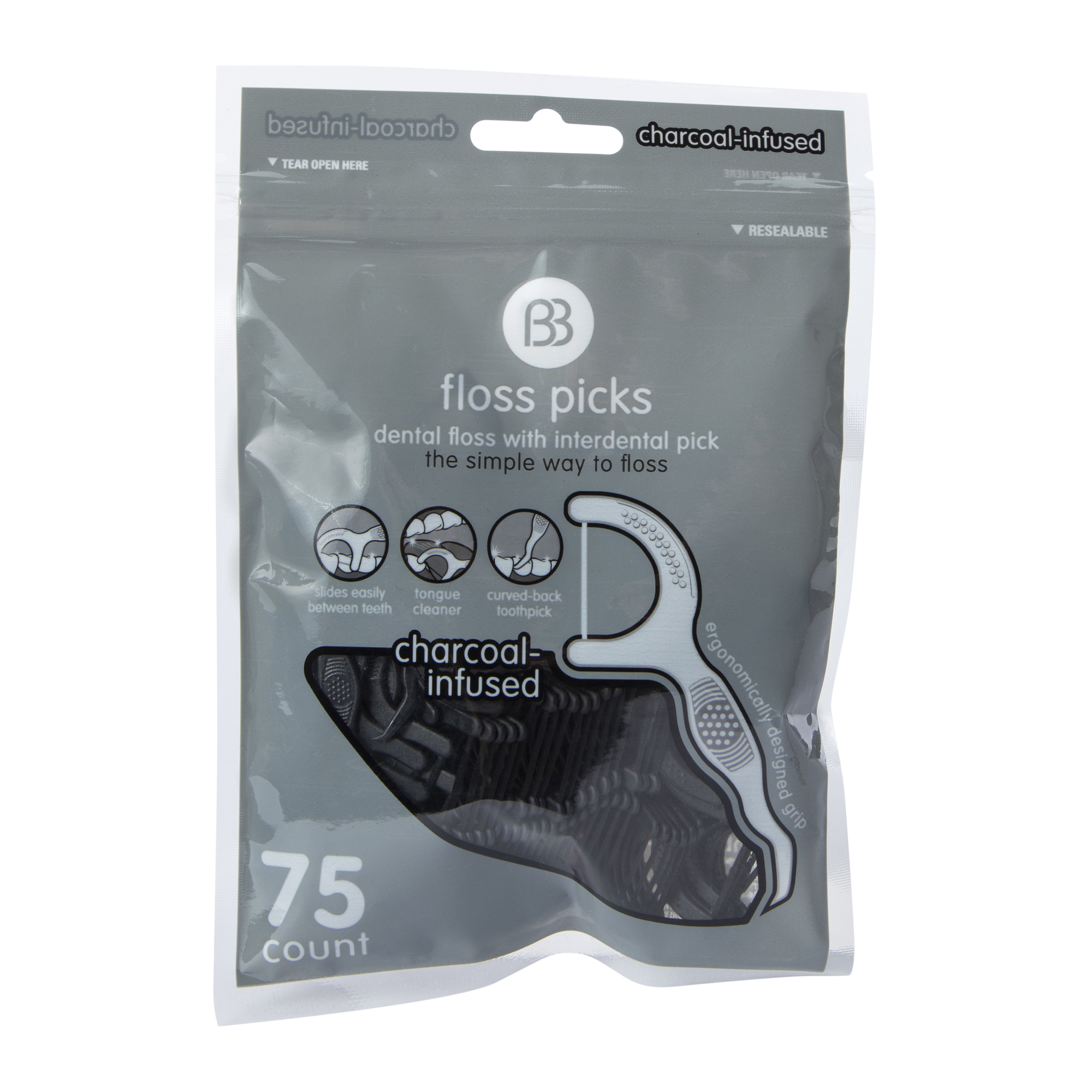 Bb Charcoal infused Dental Floss Picks 75-Count