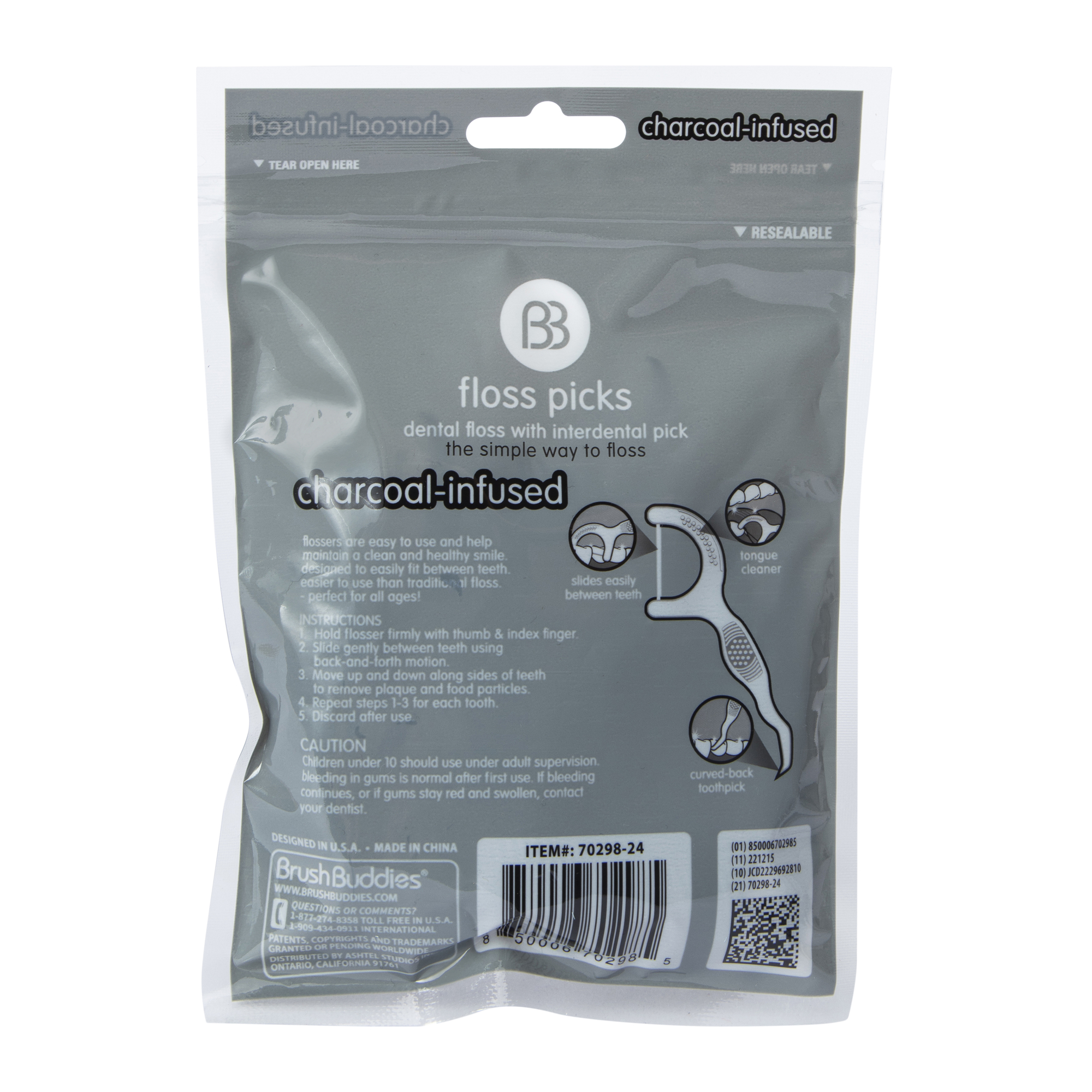 Bb Charcoal infused Dental Floss Picks 75-Count