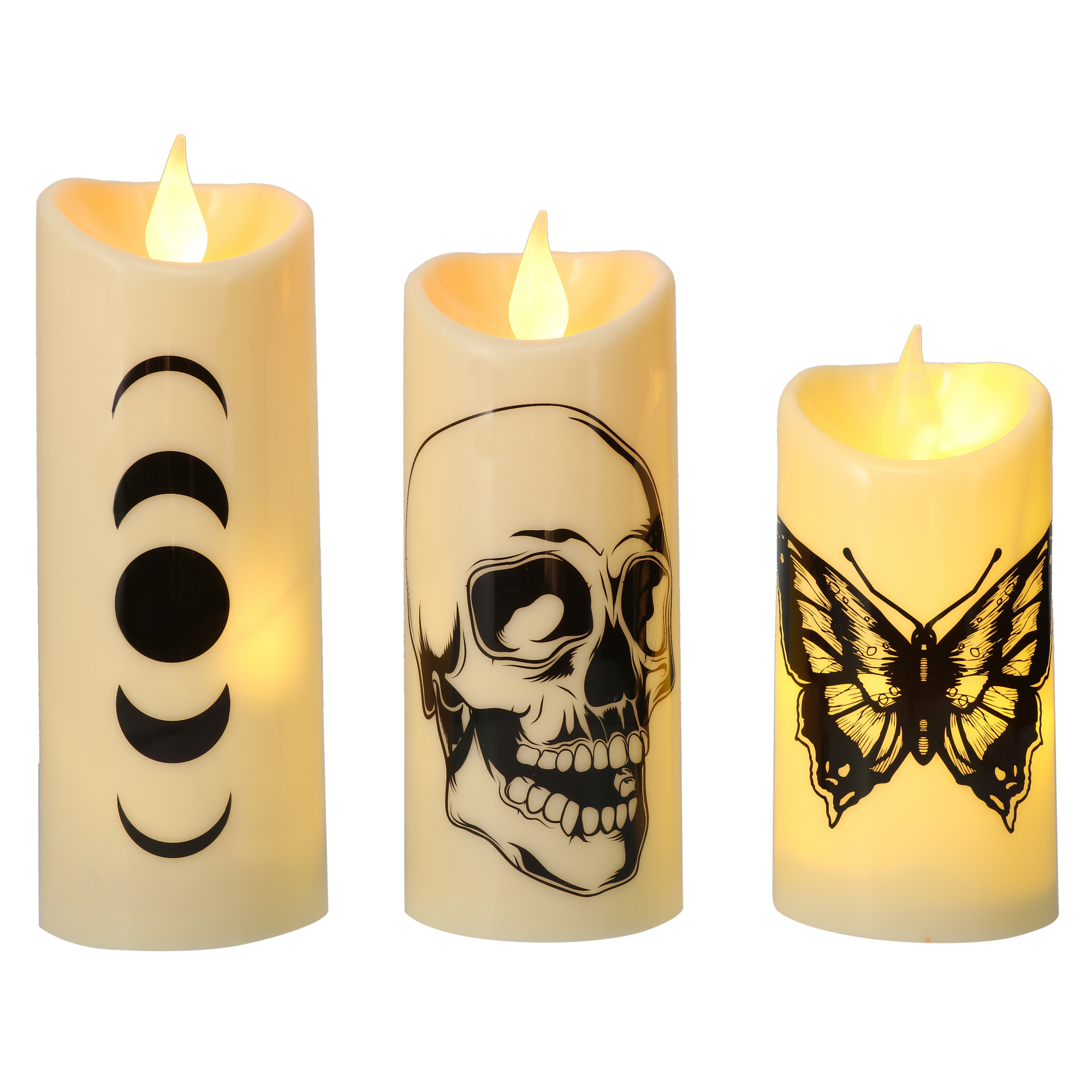 LED Flameless Halloween Pillar Candles Set 3-Count