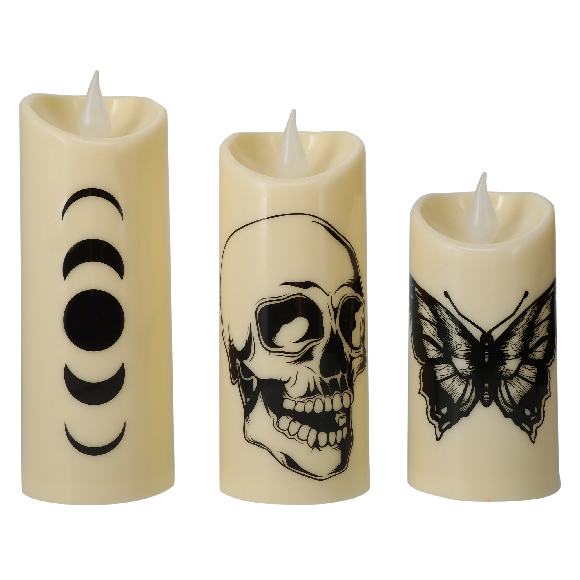 LED Flameless Halloween Pillar Candles Set 3-Count