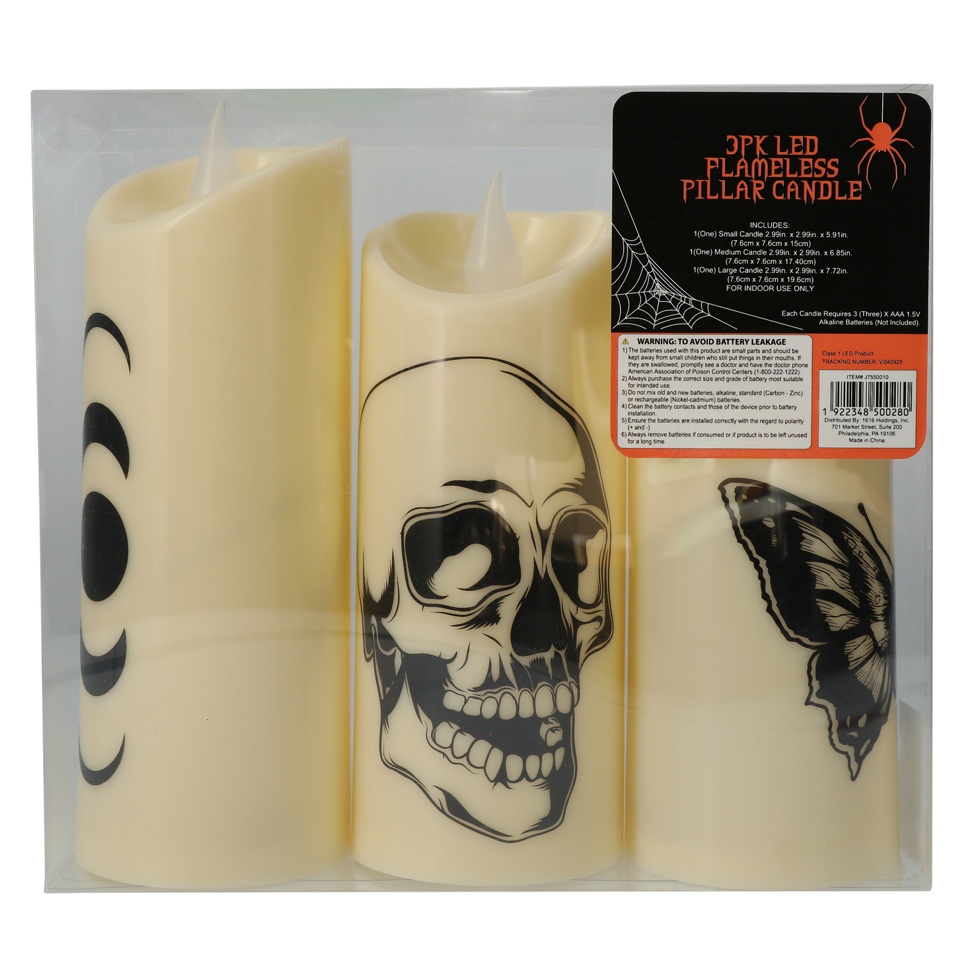 LED Flameless Halloween Pillar Candles Set 3-Count