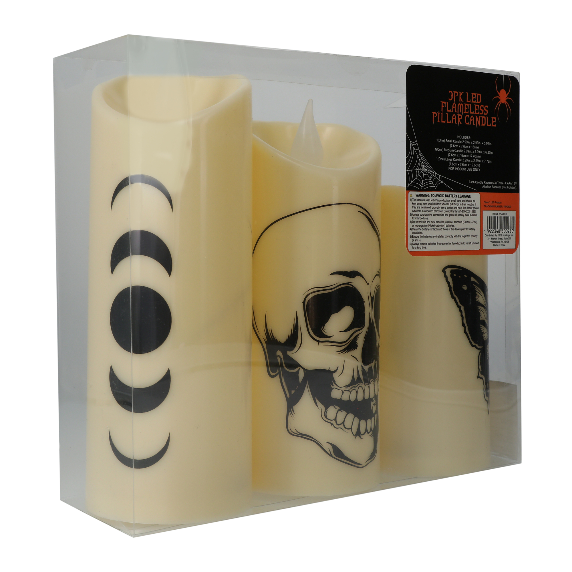LED Flameless Halloween Pillar Candles Set 3-Count