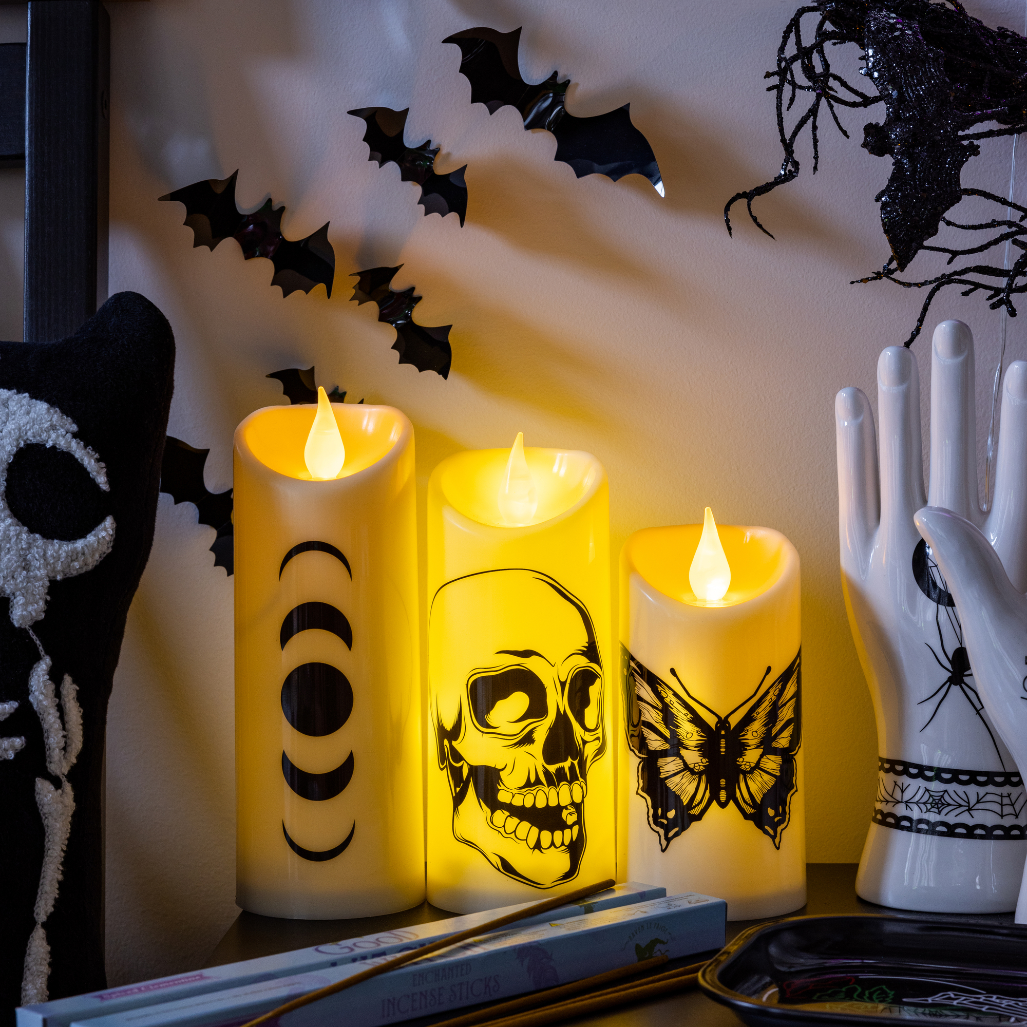 LED Flameless Halloween Pillar Candles Set 3-Count