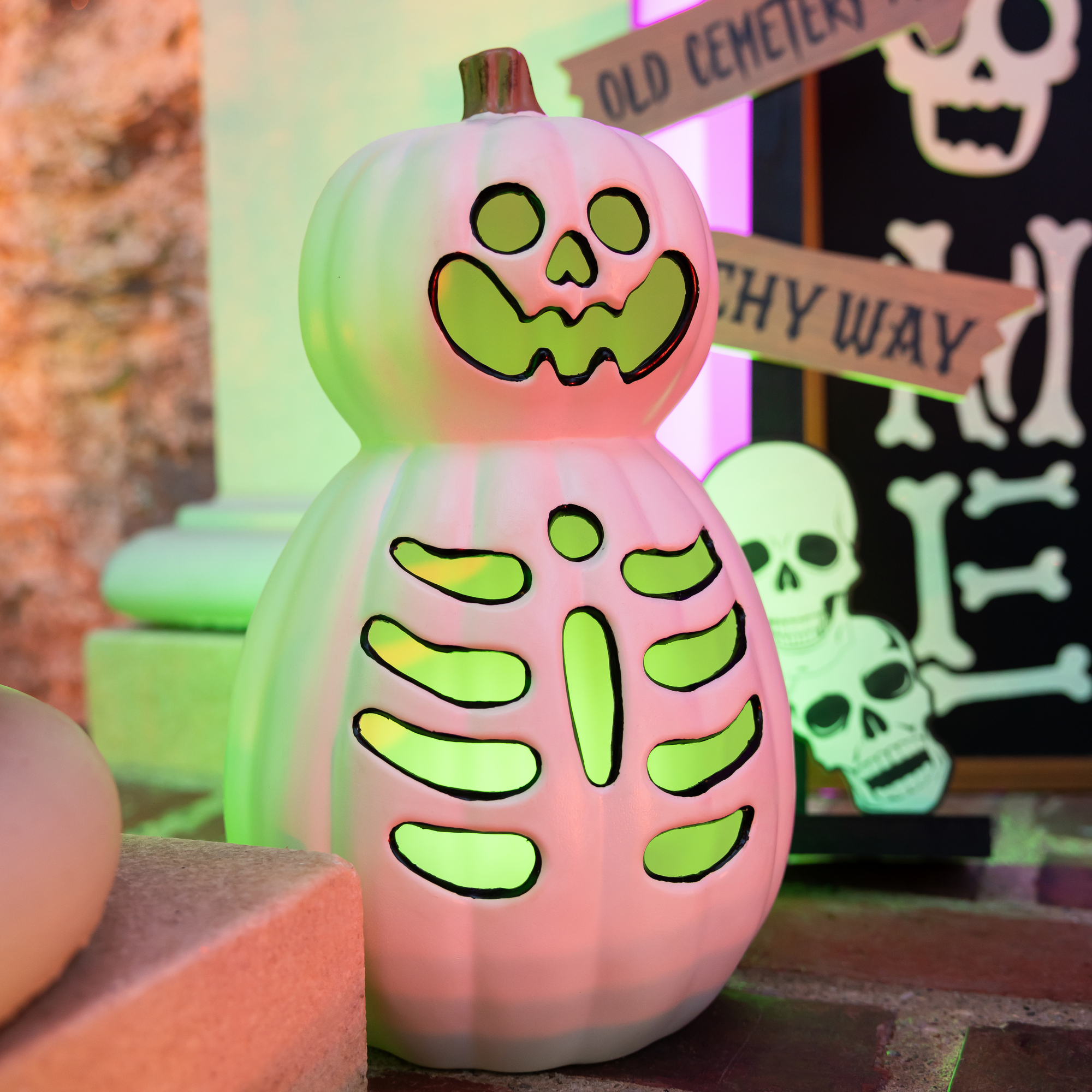 LED Light Up Skeleton Pumpkin Decoration 15.35in