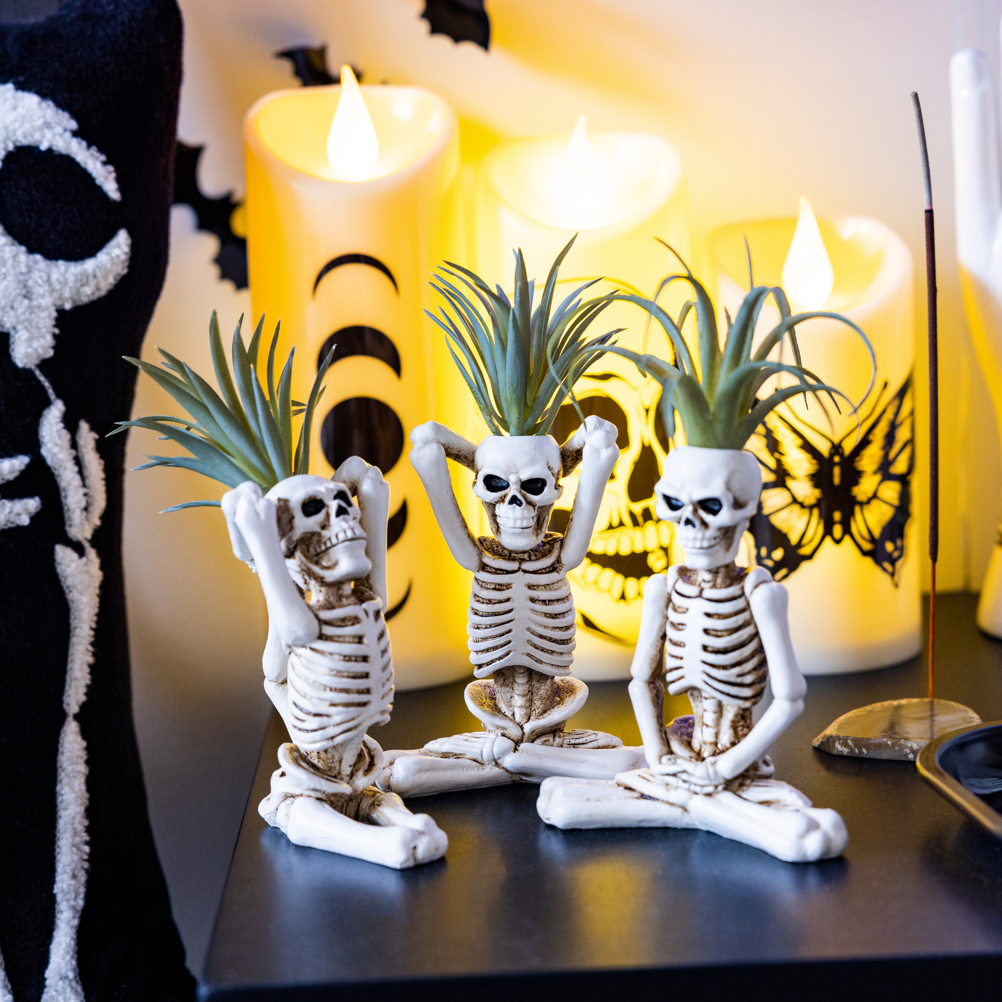 Yoga Skeleton Faux Succulent Decoration