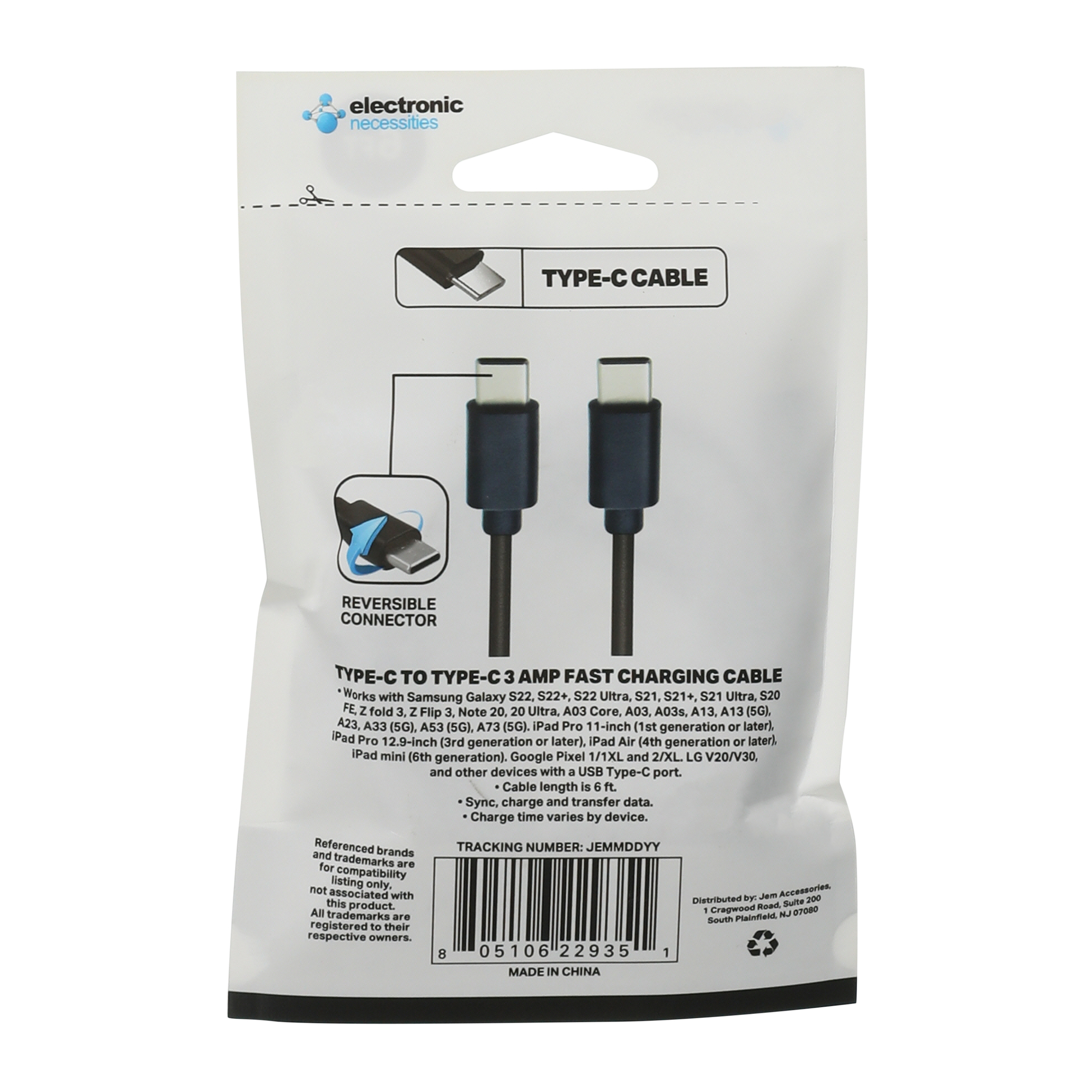 6ft USB-C To 3 Amp Fast Charging Cable