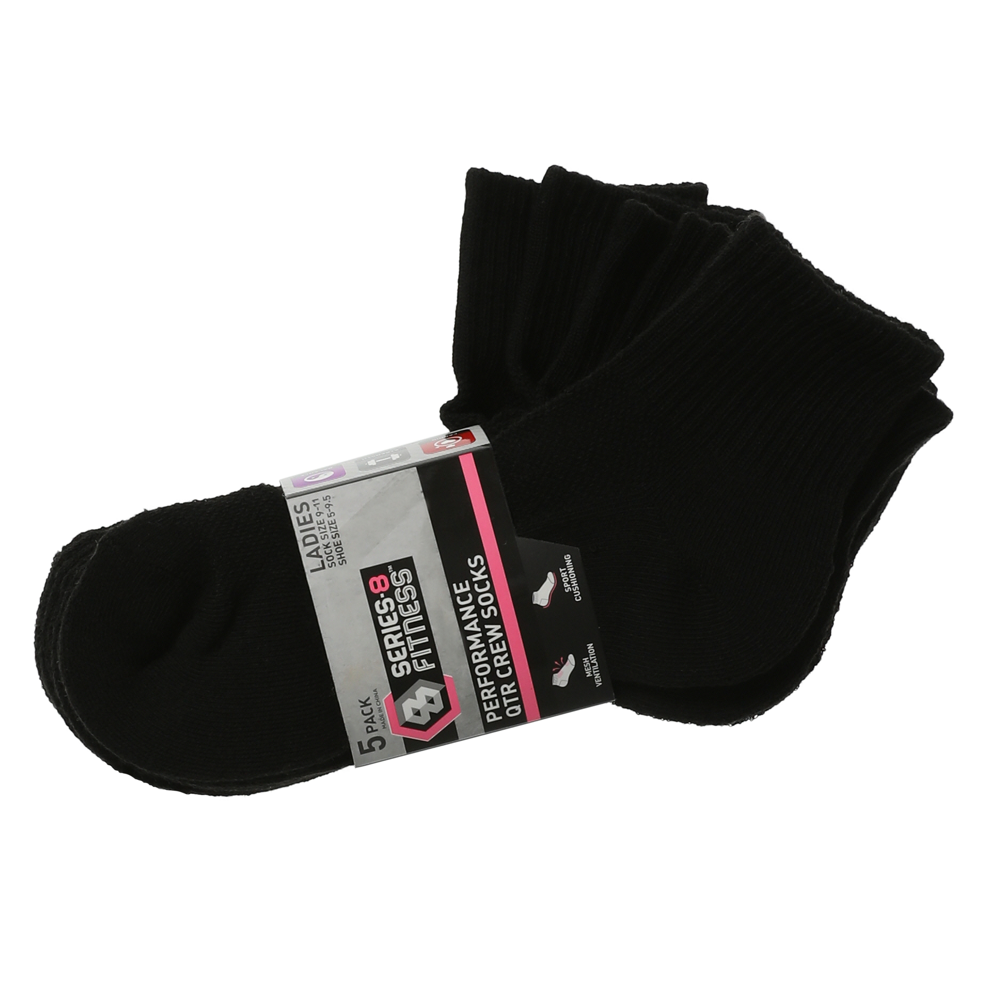 Series-8 Fitness™ Ladies Quarter Crew Performance Socks 5-Pack