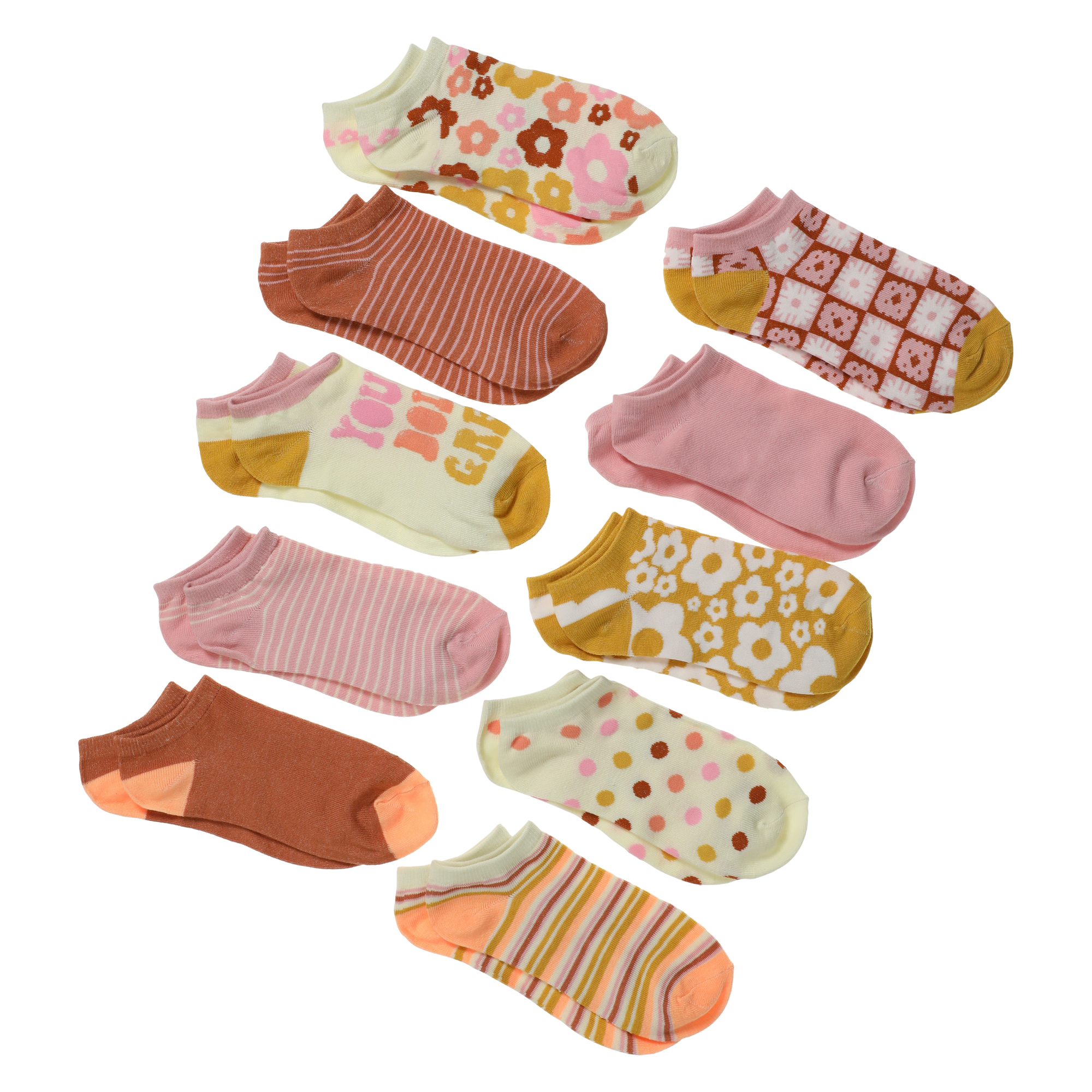 Ladies No-Show Socks 10-Pack - Retro