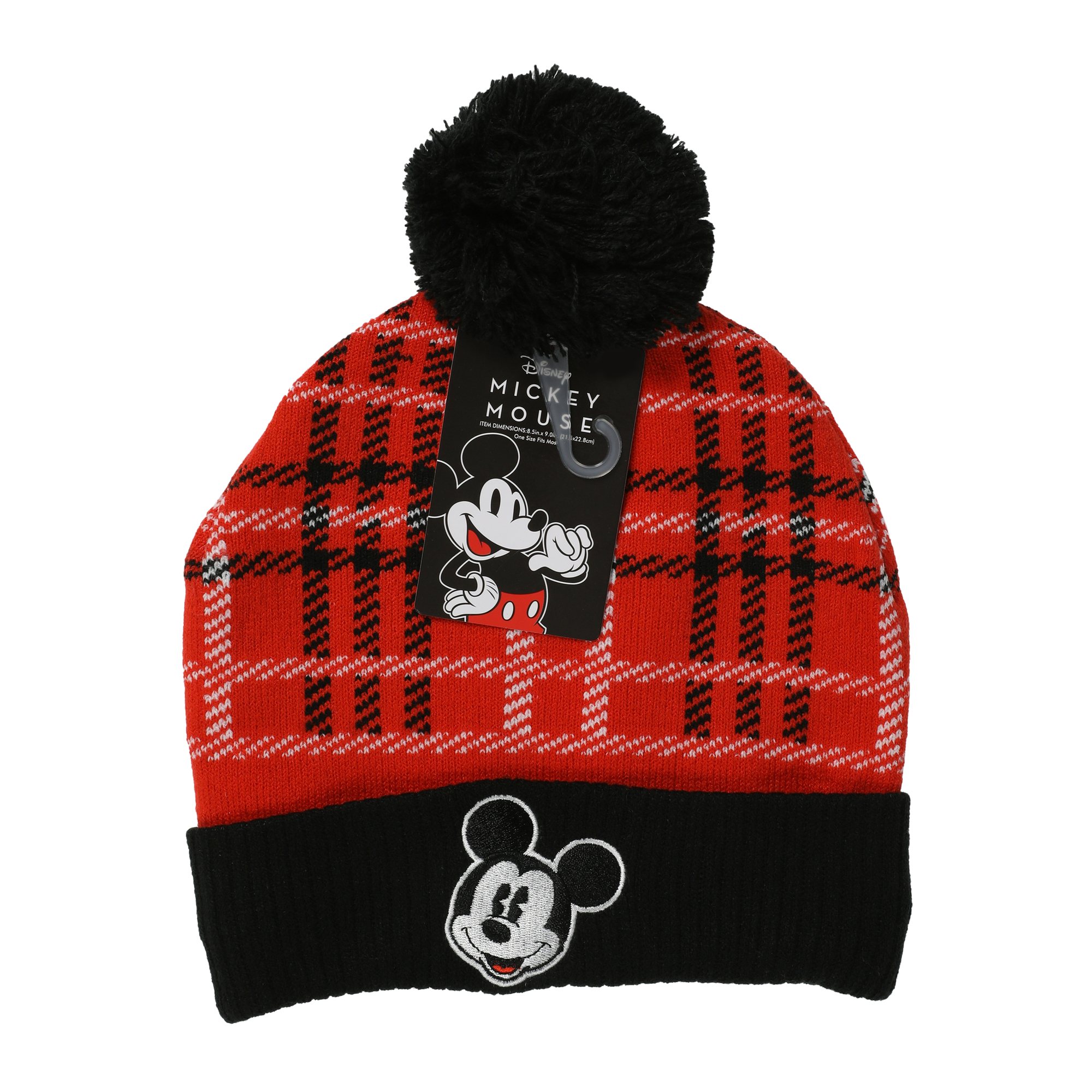 Mickey Mouse Plaid Pom Beanie Hat