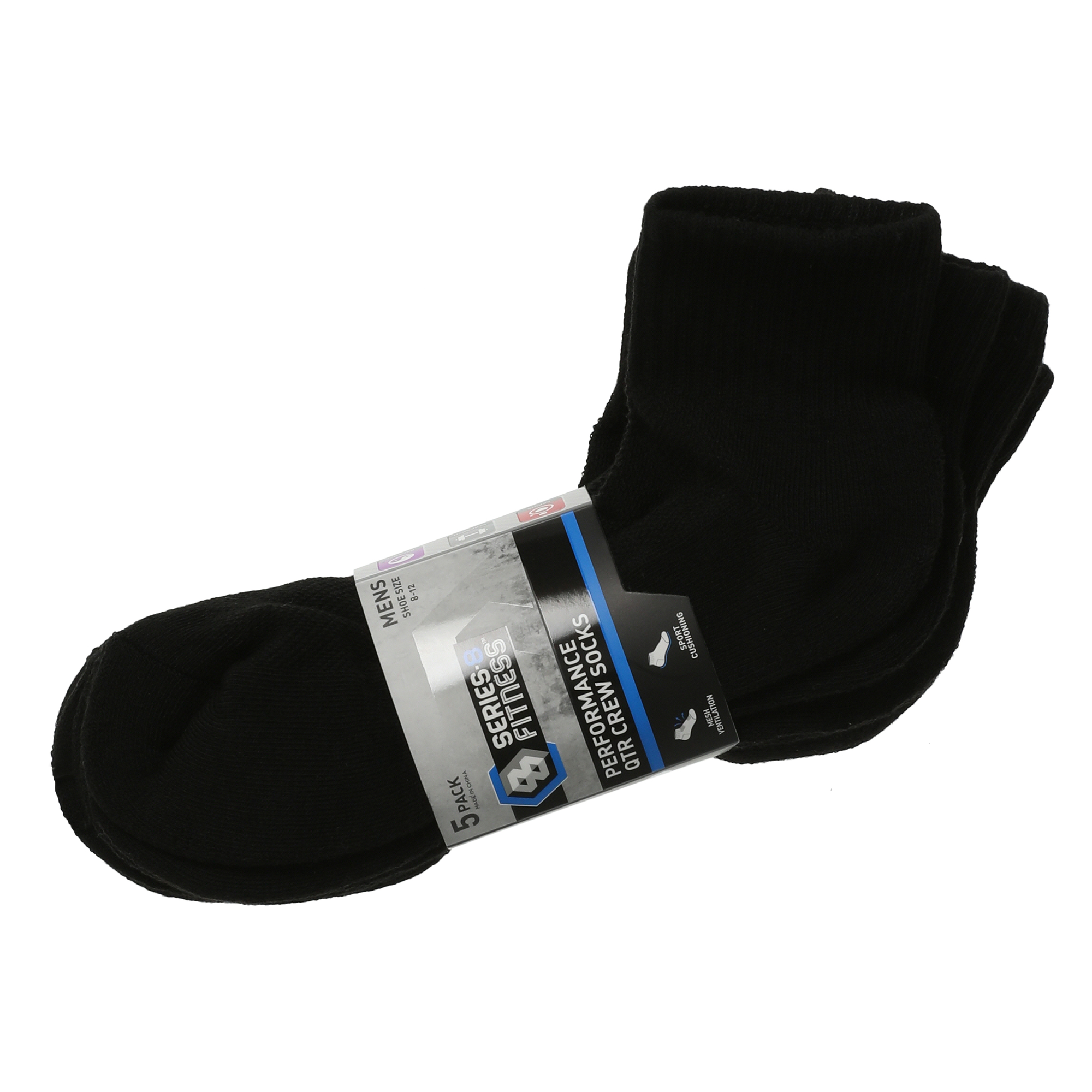 Series-8 Fitness™ Mens Quarter Crew Performance Socks 5-Pack