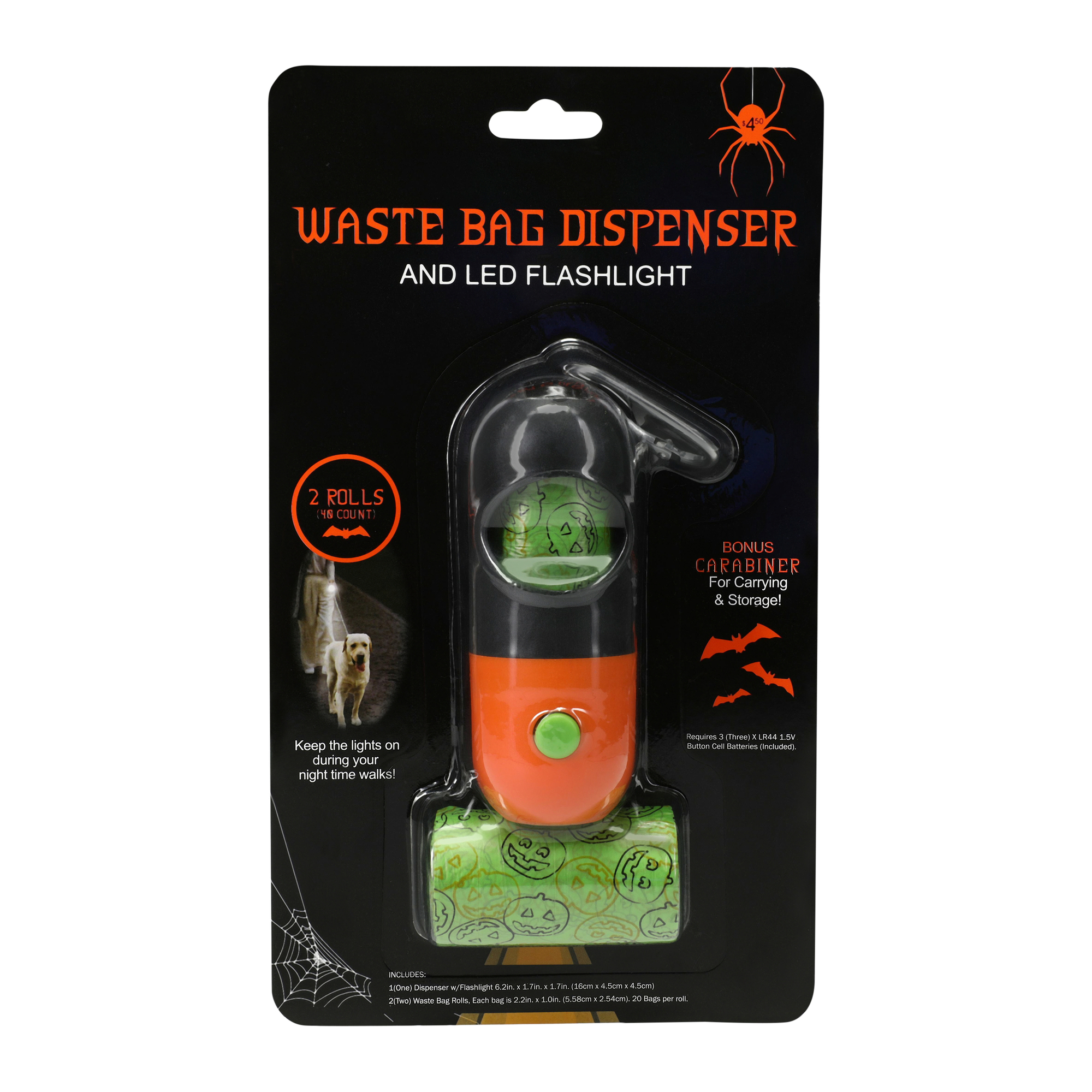 Halloween Pet Waste Bag Dispenser & LED Flashlight