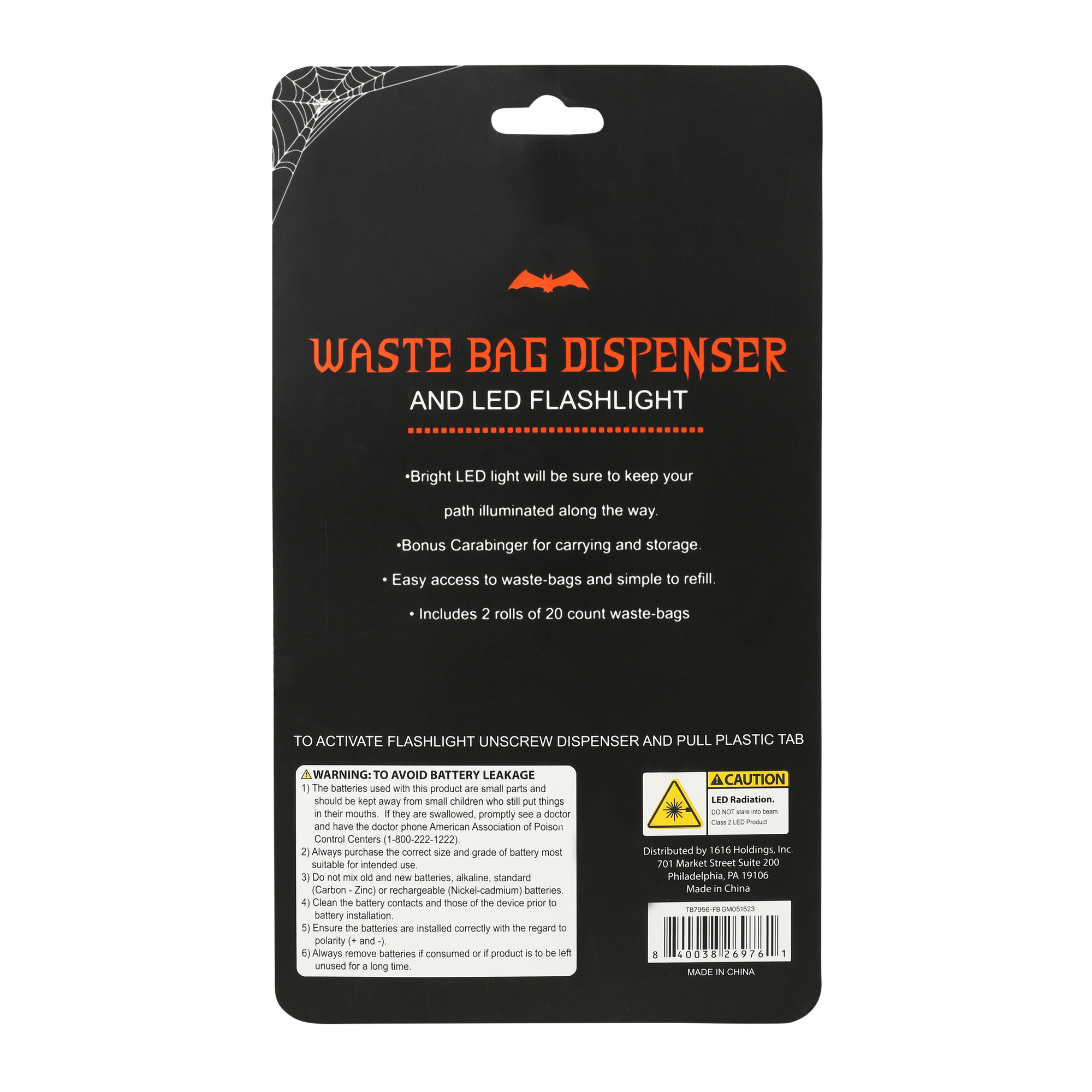 Halloween Pet Waste Bag Dispenser & LED Flashlight