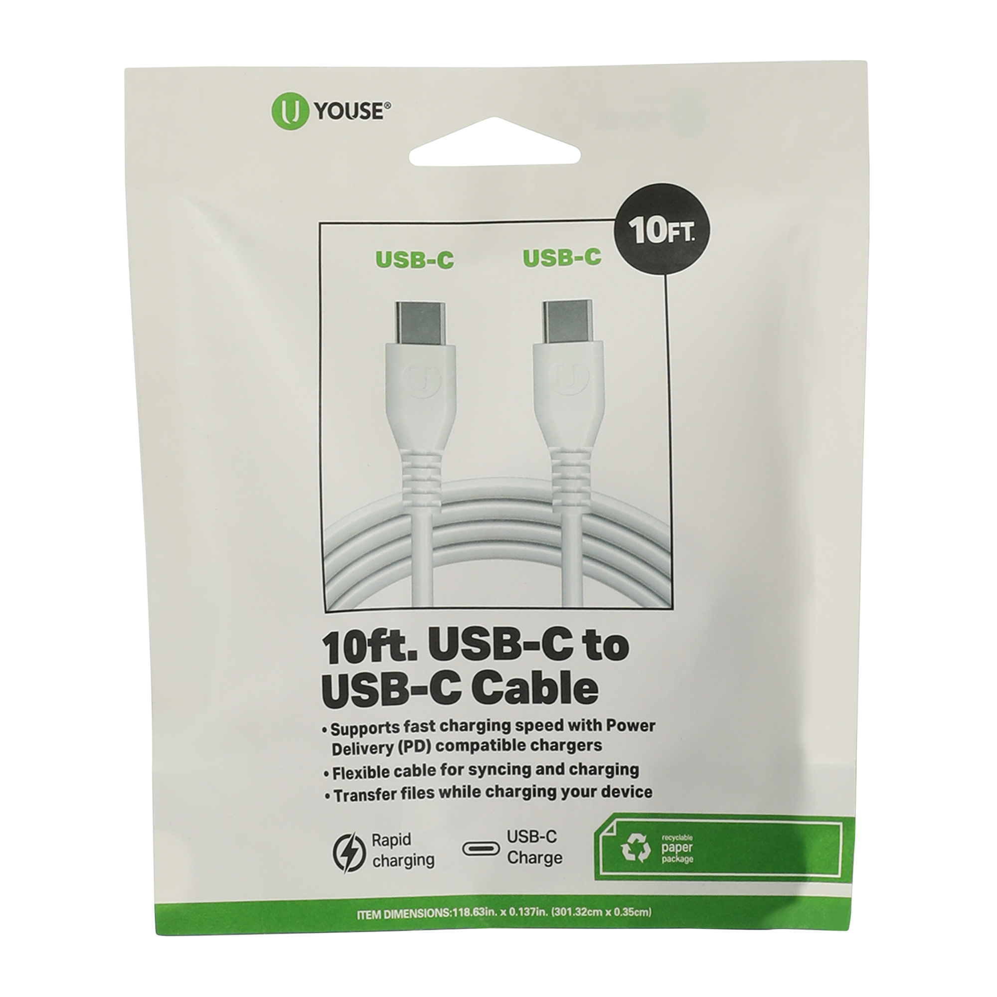 Cable USB-C a USB-C 10 pies - Carga rapida y sincronizacion 2