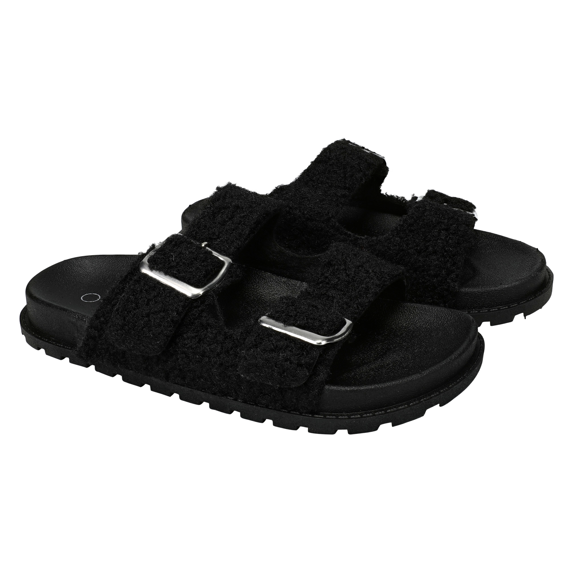 Ladies Sherpa Double Buckle Sandals