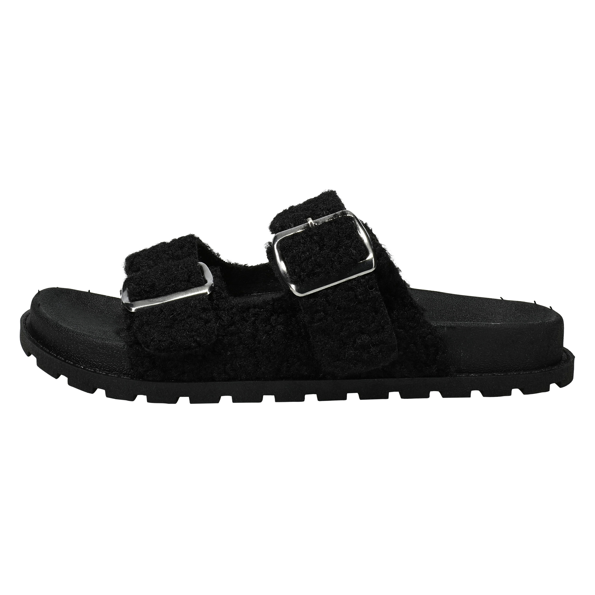 Ladies Sherpa Double Buckle Sandals