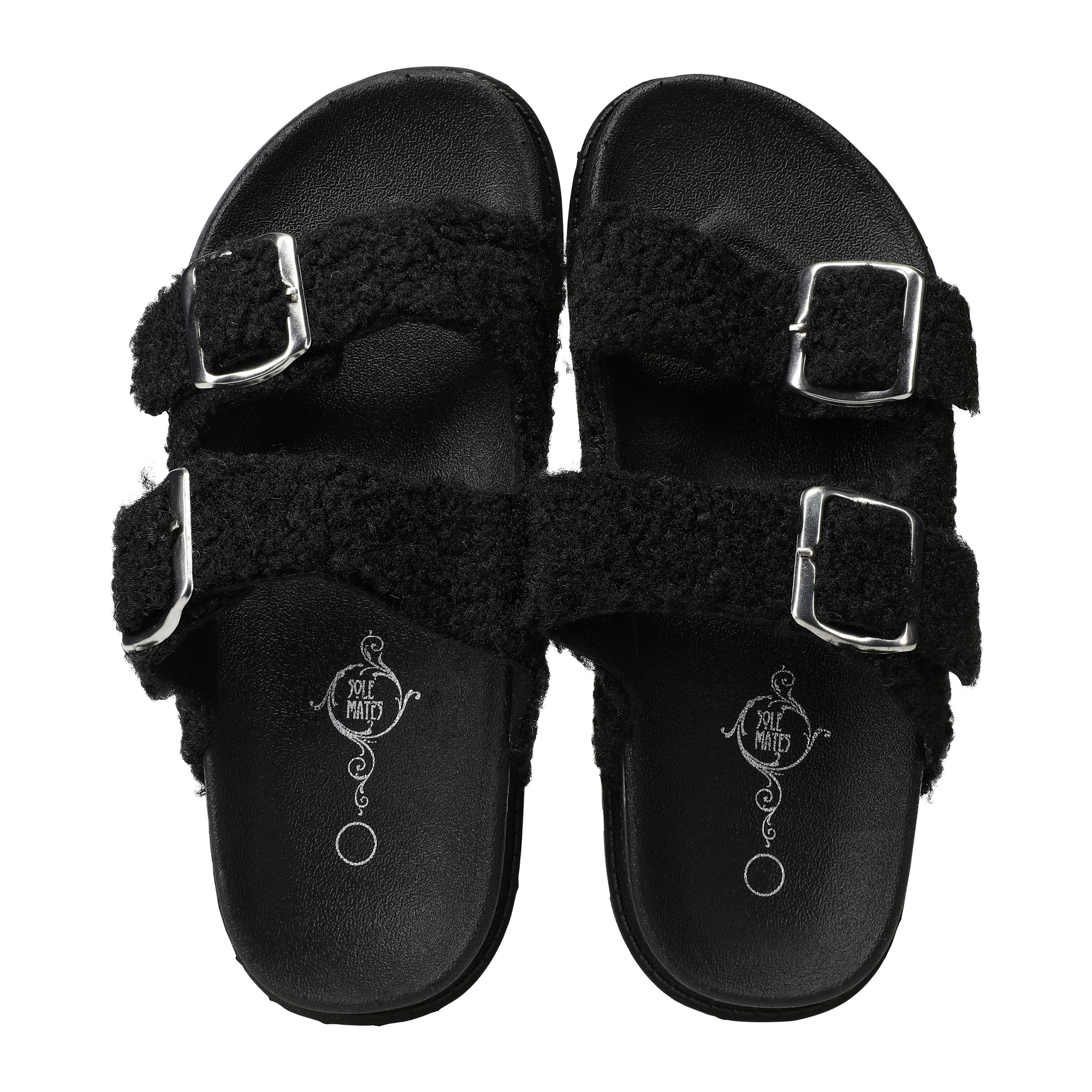 Ladies Sherpa Double Buckle Sandals
