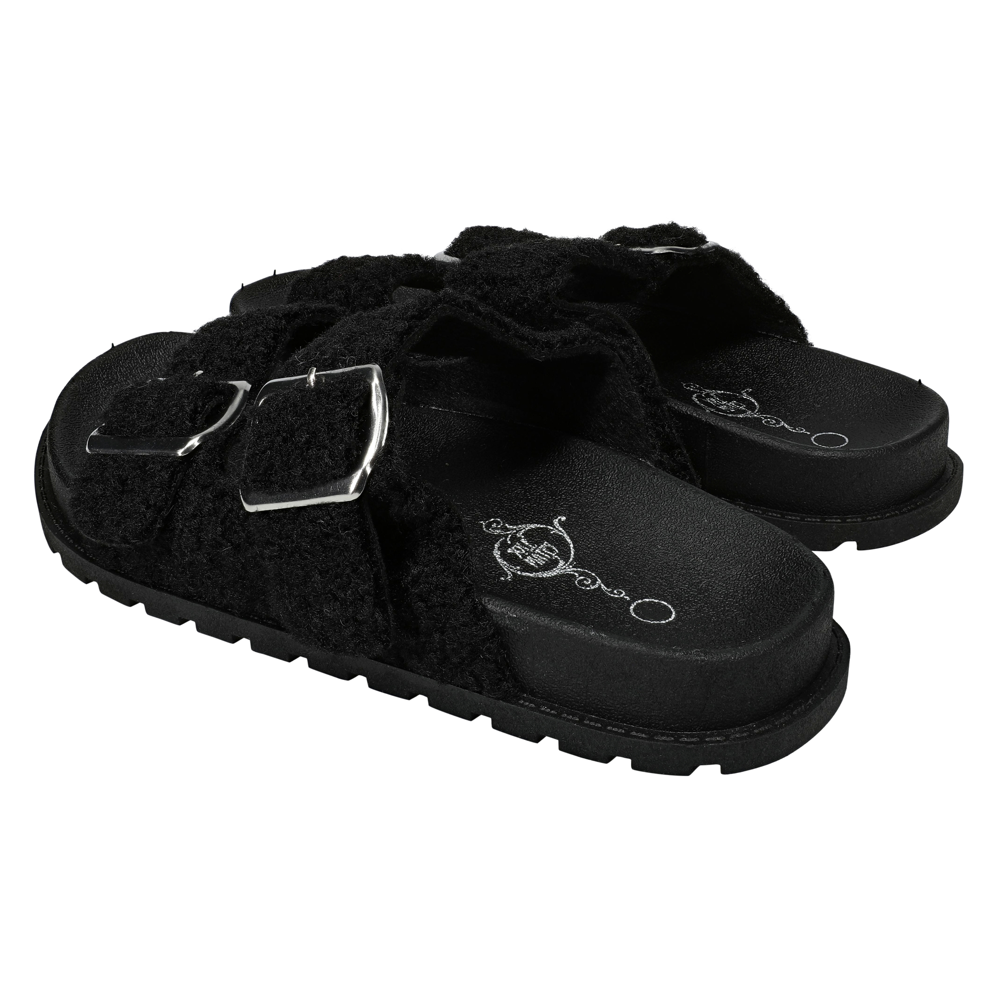 Ladies Sherpa Double Buckle Sandals