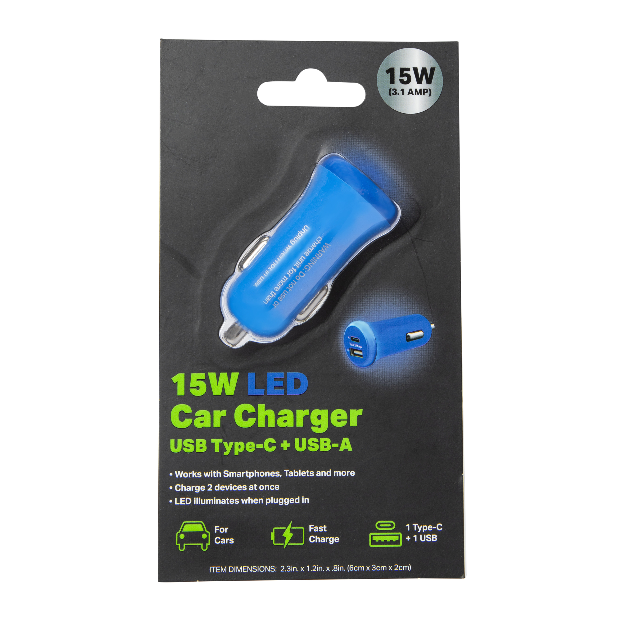 15W LED USB-C & USB-A Dual Car Charger