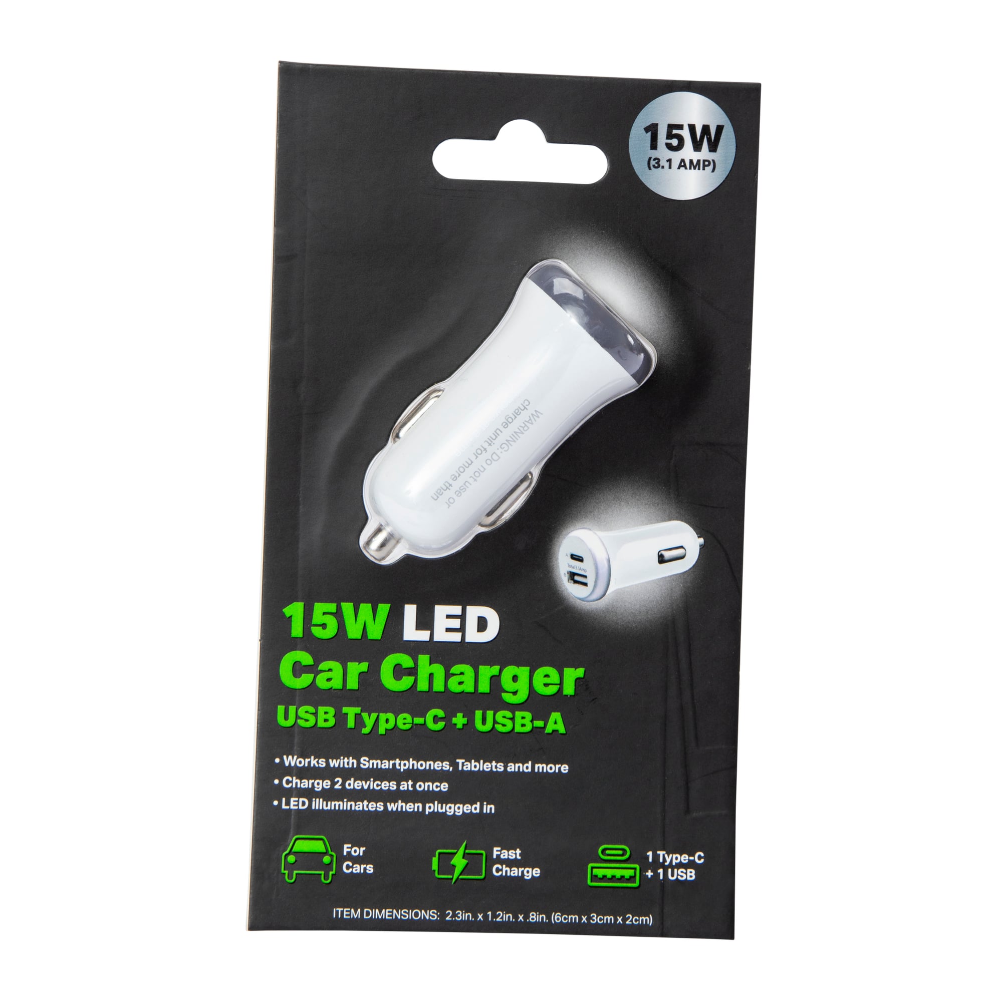 15W LED USB-C & USB-A Dual Car Charger