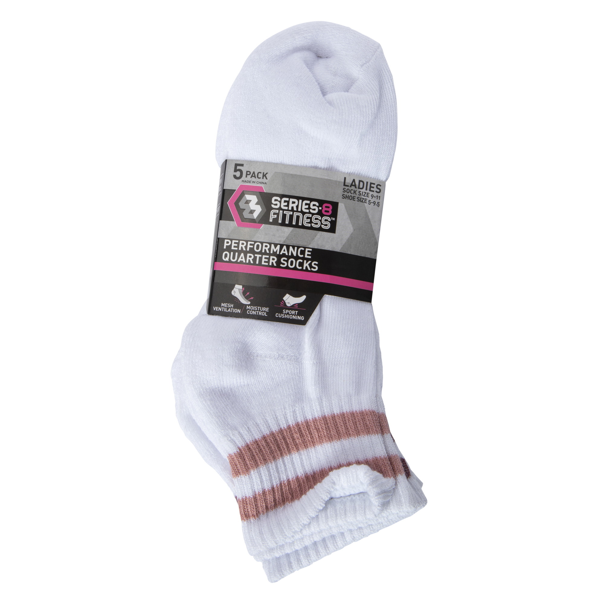 Series-8 Fitness™ Ladies Performance Quarter Crew Socks 5-Pack