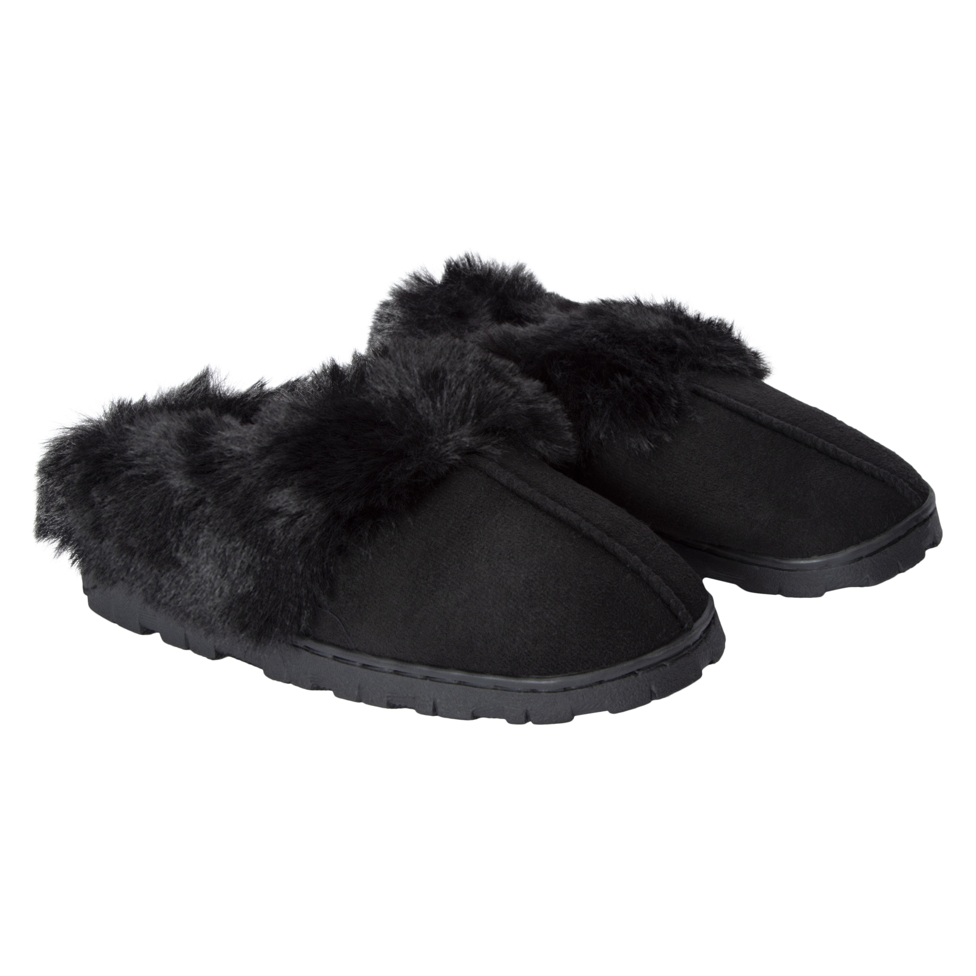 Ladies Microsuede Faux Fur Slippers